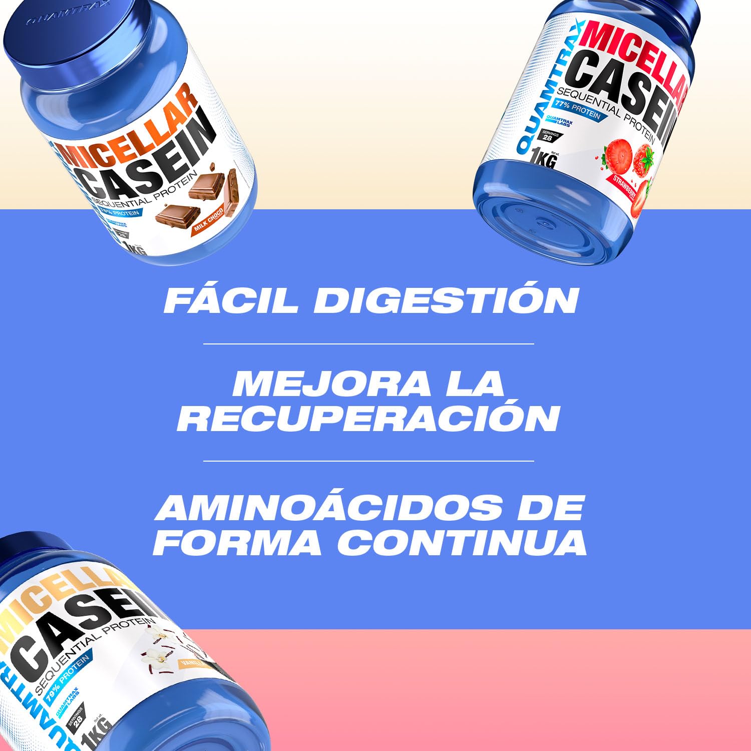 Quamtrax Nutrition - Micellar Casein (Caseína Micelar) - 1 kg - Sabor Swirl Caramel - Alto contenido proteico, absorción lenta y recuperación muscular