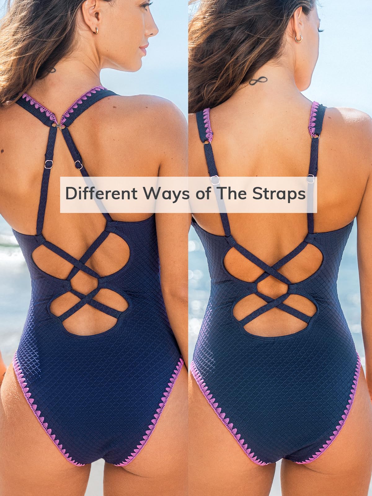 CUPSHE Costume da bagno intero da donna, con scollo a V, con scollo a V, incrocio sulla schiena testurizzata, fondo sfacciato