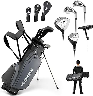 ULTIMATE Men's Golf Club Set, Complete Golf Clubs Package Set & Portable Stand Bag w/ #1 Driver, #3 Fairway Wood w/Headcov...