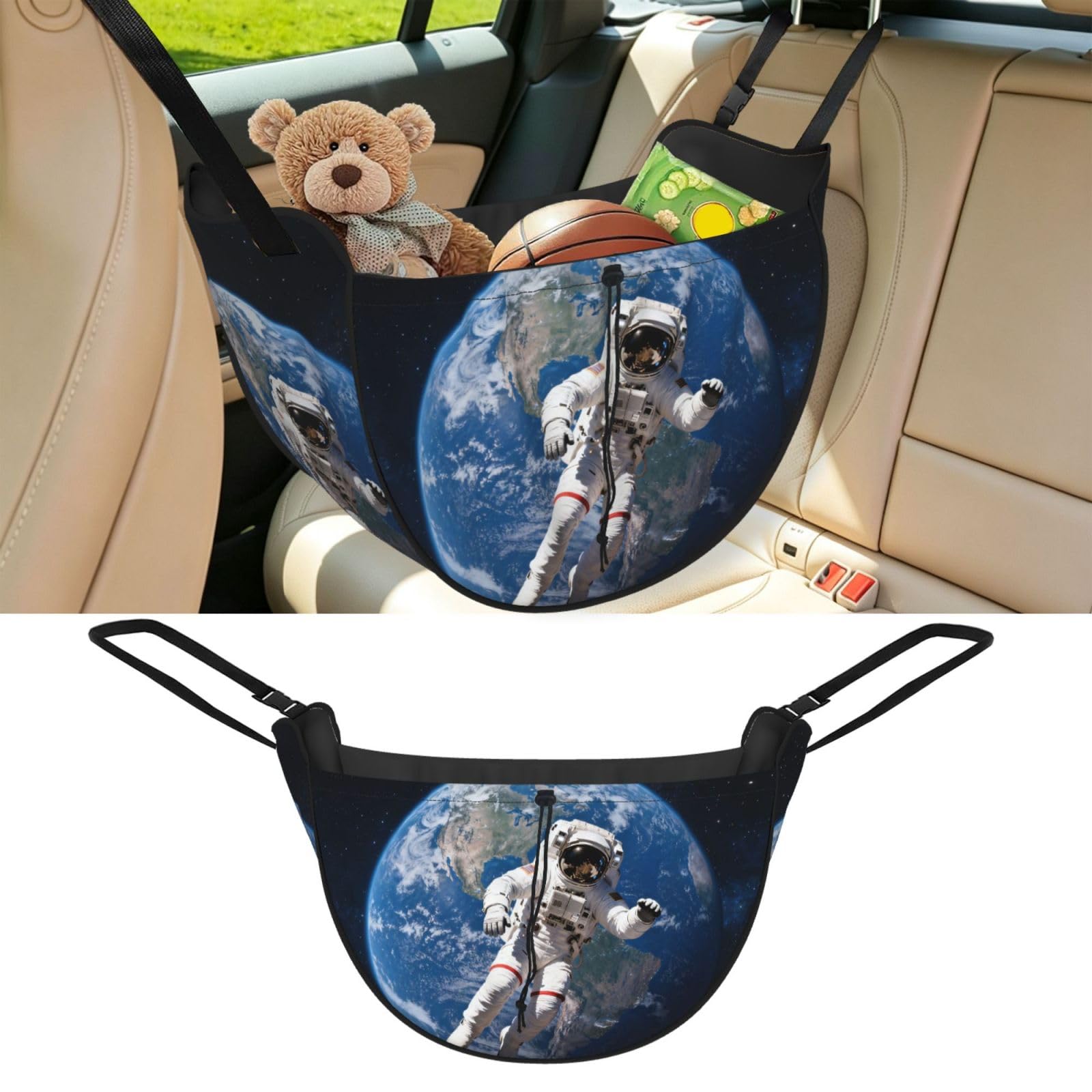 Cntdbu Black Astronaut Floating Space Car Seat Organizer-Backseat Storage Bag For Travel