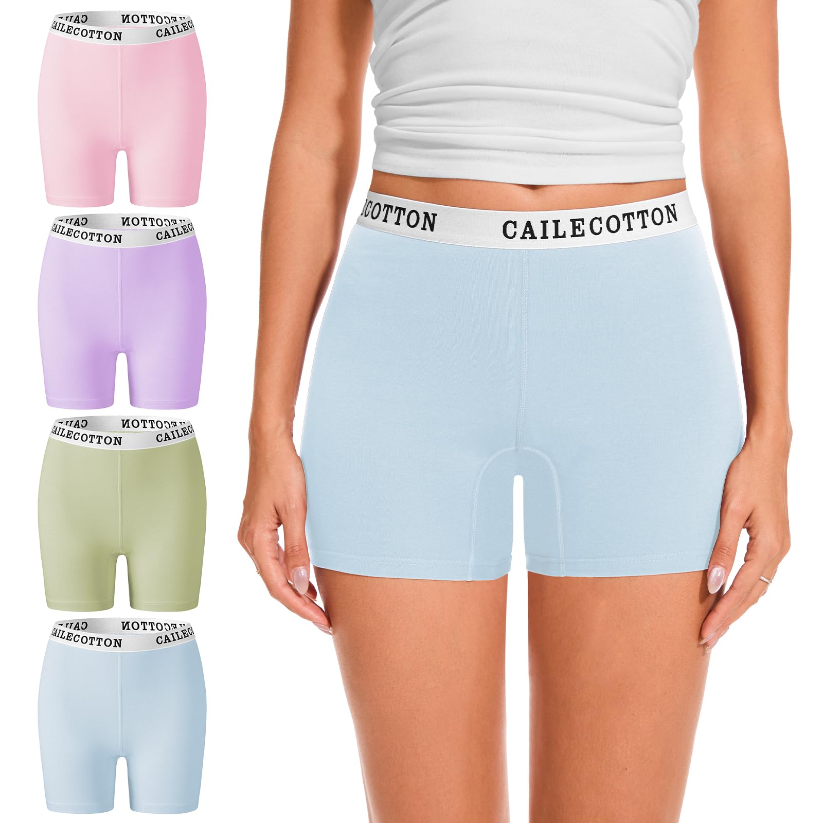 CAILECOTTON High Waisted Boxer Briefs 4-Pack