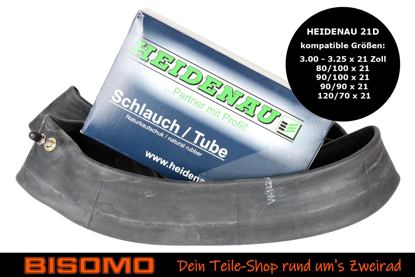 BISOMO Motorrad Cross Schlauch 3.00 x 21 Zoll - 3.25 x 21 Zoll, M/C Typ 21D verstärkt extra dick, mit Autoventil, hergestellt mit Heidenau