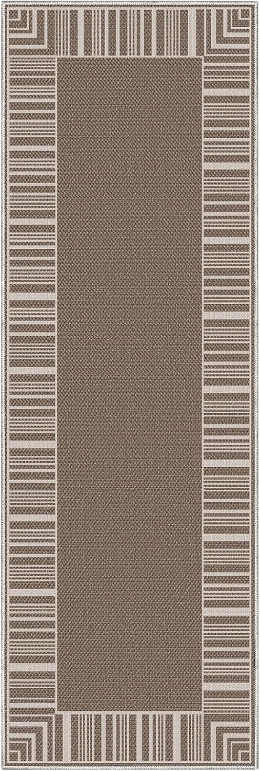GarveeHome Striped Border Hallways Runner Rugs Washable 2x6 Entryway Rug Runners for Kitchen Black Indoor Outdoor Carpet for Entryway Patio Mat for Bathroom Bedroom Laundry,Jute