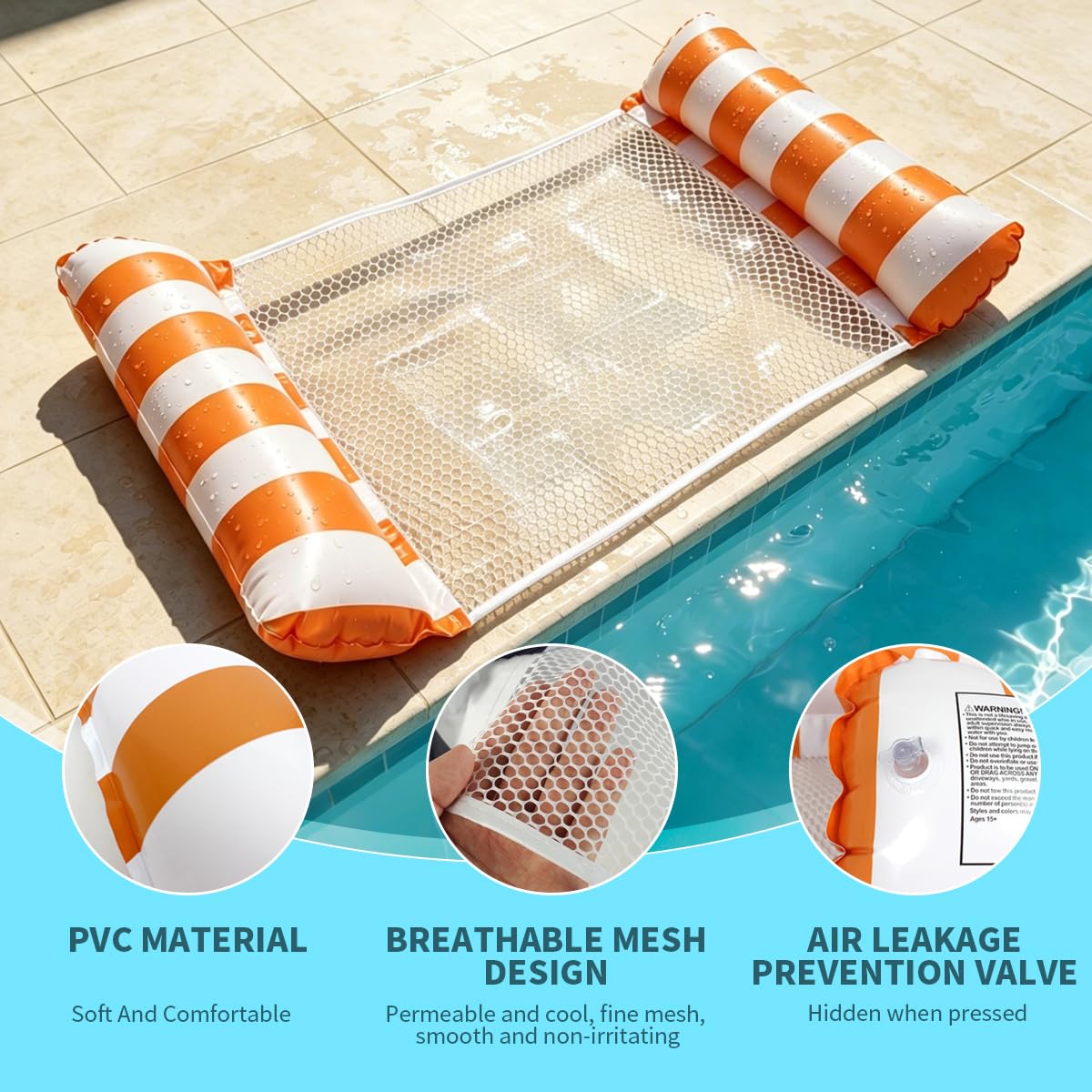 Juego de 4 hamacas de agua para piscina, 4 en 1, colchón inflable de aire para piscina con red, tumbona de agua plegable para adultos y niños, accesorios de piscina para verano, lago playa, capacidad