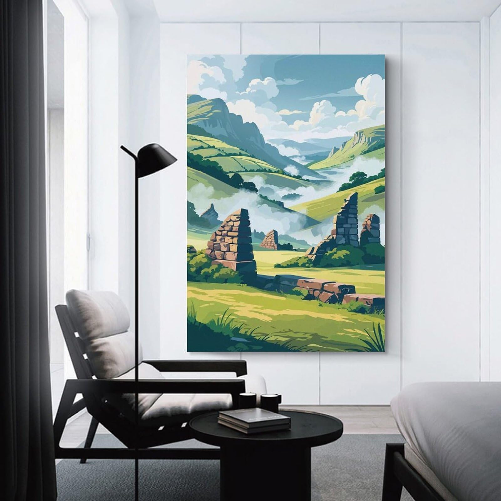 Junmoney Canvas Wall Decor Ruins in A Green Valley, 24x36inch(60x90cm), for Bedroom Decor, Cosy Corners Or Studios, Decorative Wall Art for Cosy Rooms