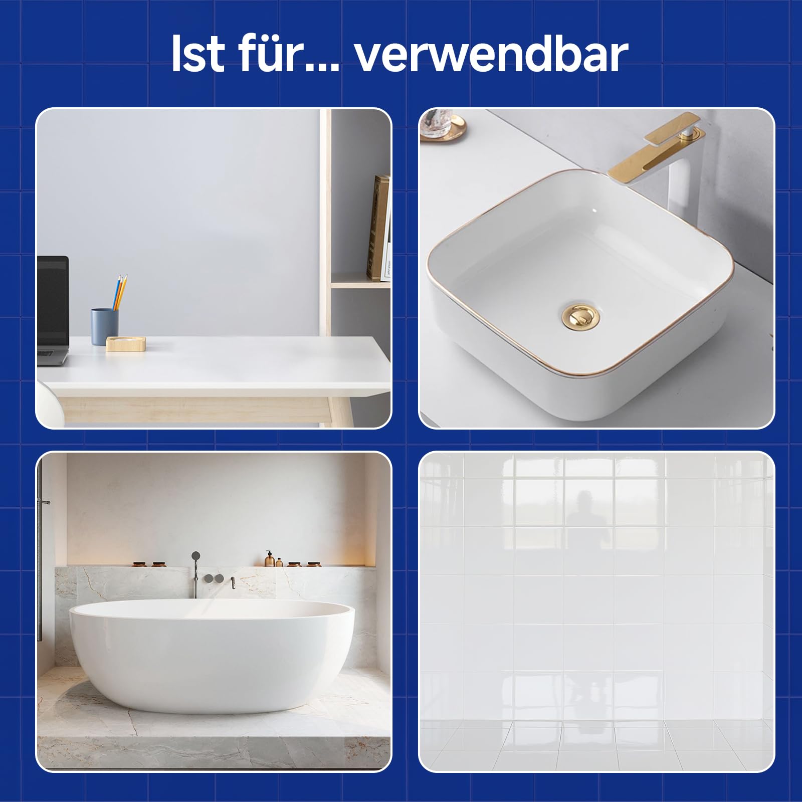 Badewannenlack Weiß 1kg, Fliesenfarbe Badezimmer Fliesenlack, Hochdeckende, wasserbeständige Badewannenfarbe, Badewannen Reparaturset weiß,ideal für Badewanne, Duschwanne und Waschbecken