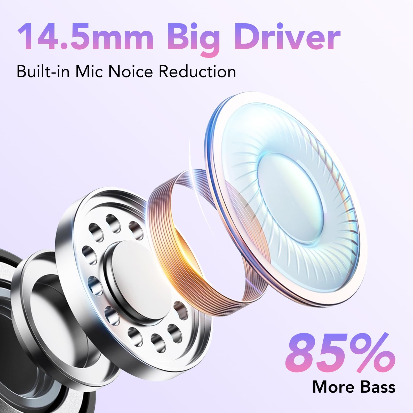 KT1 Cuffie Bluetooth Sport, Auricolari Bluetooth 5.3, 120 Ore di Riproduzione con Custodia di Ricarica, Vestibilità Comoda, Cuffie Wireless Impermeabili IPX7, Bassi Profondi, Display LED(viola) - Vista 3