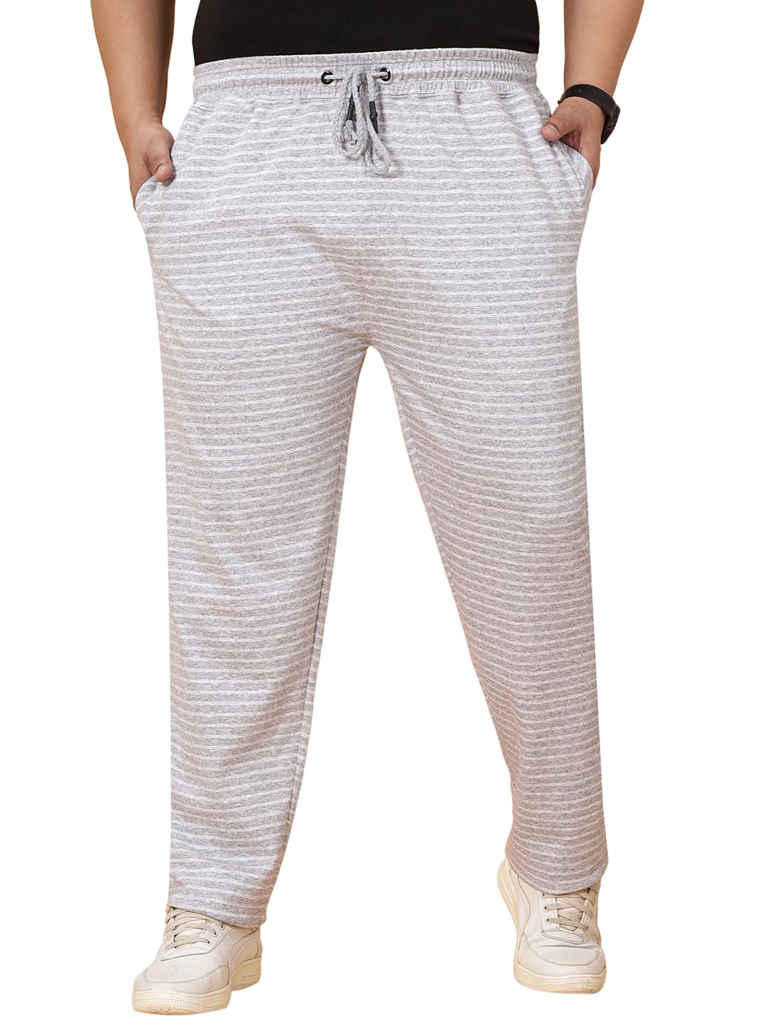 john pride Plus Size Men Regular Fit Mid-Rise Striped Cotton Grey Track Pants(JPLW61070_Grey)-picture-20