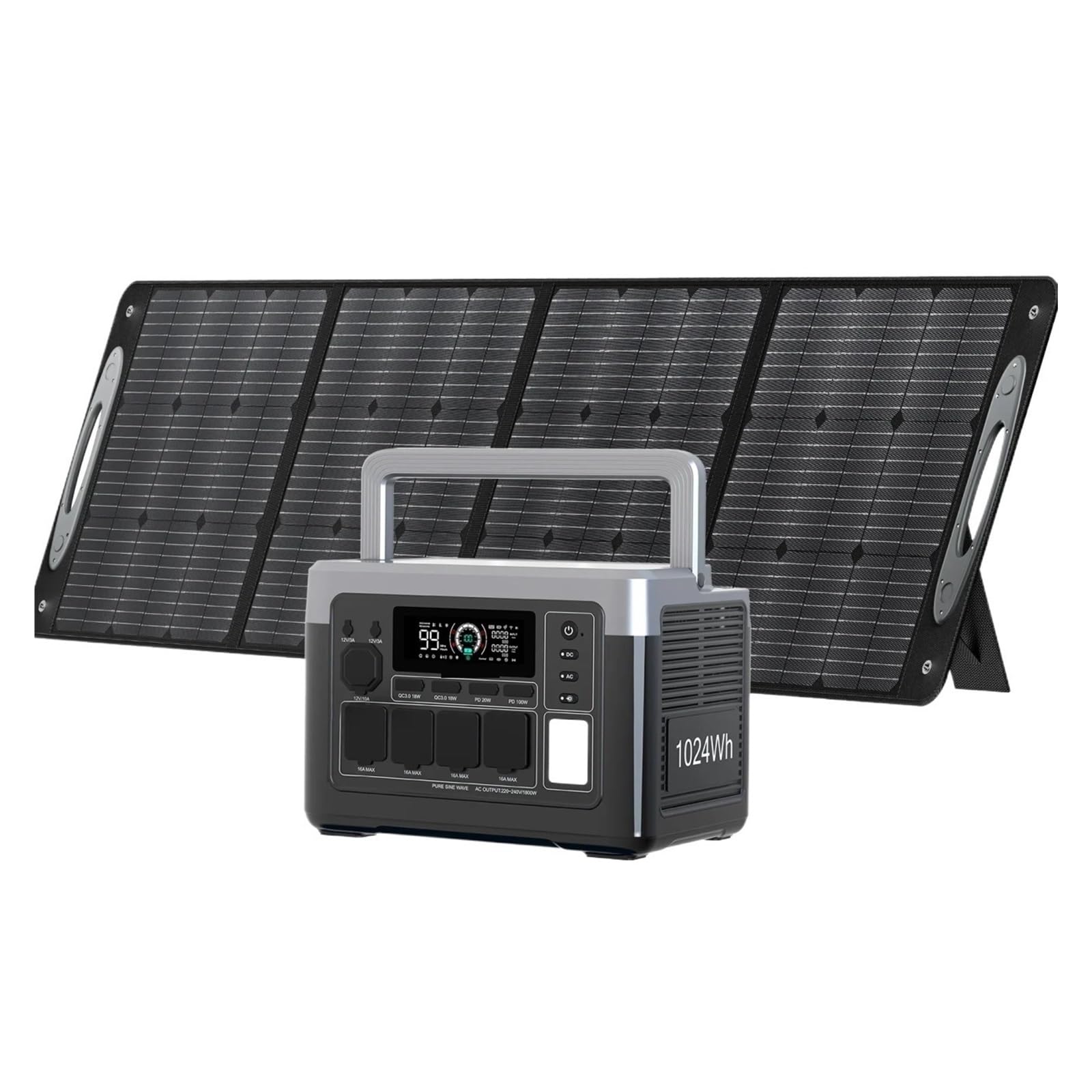 Central Eléctrica Portátil P1000E Plus, 1800W, 1024Wh, LiFePO4 con Panel Solar PV200, Energía De Respaldo For Acampar Al Aire Libre Y El Hogar Ligero Y PortáTil
