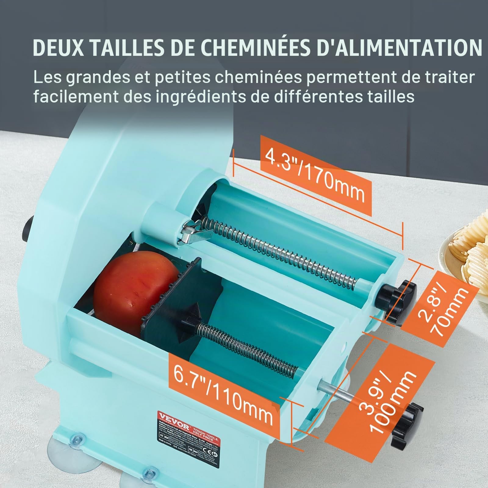 VEVOR Trancheuse Manuelle pour Légumes et Fruits, Coupe-Légumes Épaisseur Réglable 0-12 mm, Double Ports d'Alimentation, Lame en Acier Inoxydable, Machine à Trancher pour Concombre, Citron, Tomate