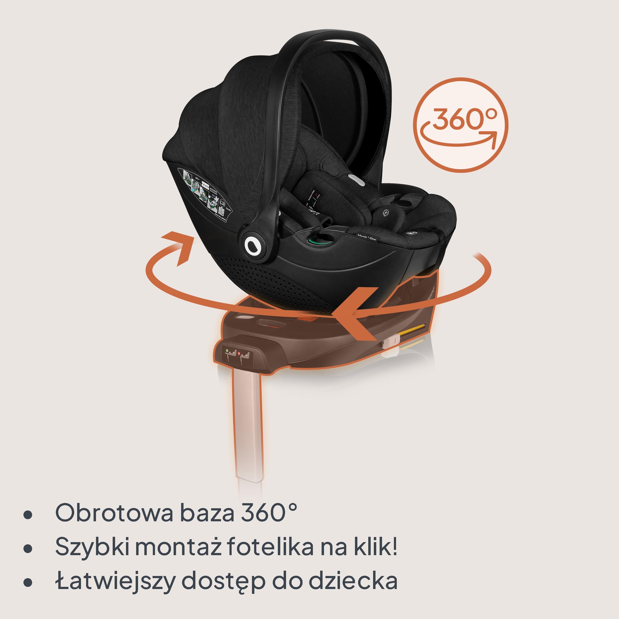 LIONELO MOXIE i-Size Base Baza do Fotelika Samochodowego Moxie i-Size, Montaż ISOFIX i Nogi Stabilizacyjnej, Montaż Zatrzaskowy, Wskaźnik Prawidłowej Instalacji