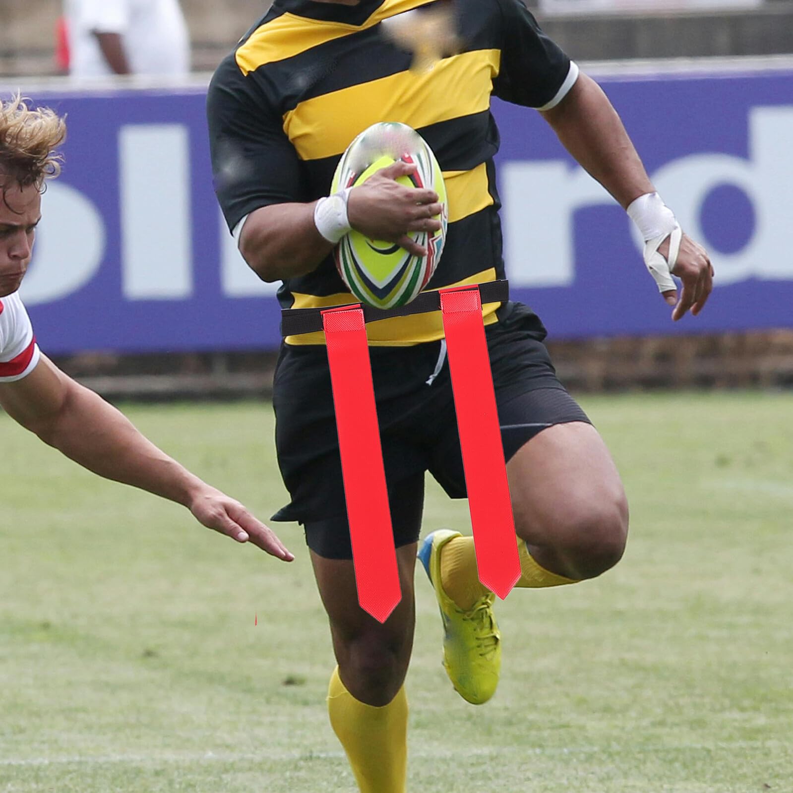 Kisangel 14 Stück Flag Football Gürtel mit Elastischem Taillenbund Abnehmbaren Rot Gelben Flaggen Widerstandsfähig für Jugend und Erwachsene Trainings und Wettkampfausrüstung für Flag