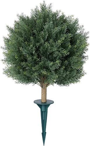 VeriNatural 20 Inches Artificial Cedar Topiary Ball Trees with Spike