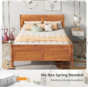 Full Size Sleigh Bed Frame, Wooden Double Platform Beds with Headboard and Footboard, Classic Bedframe with Wood Slat Support, Under Bed Storage Space, No Box Spring Needed (Oak, Full)