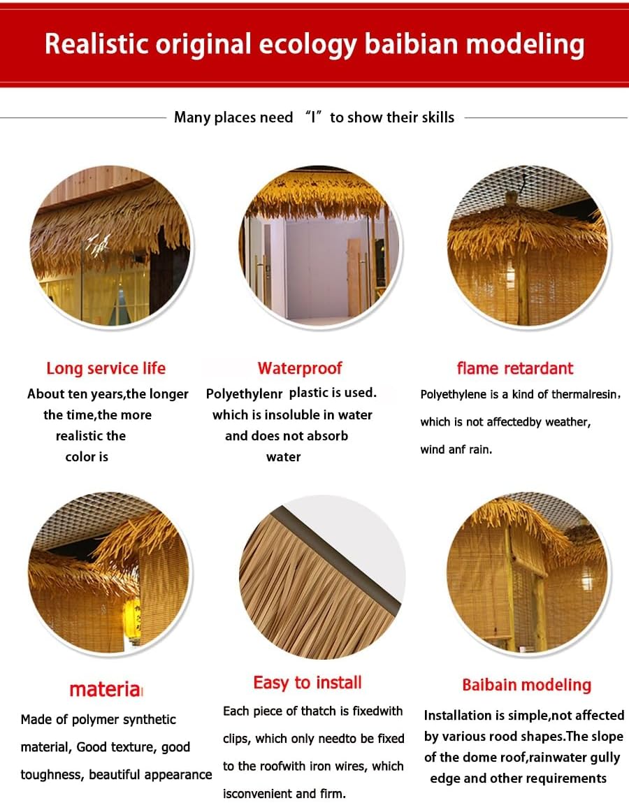 人工プラスチック茅葺き屋根 フェイク茅葺きレンガ 茅葺き装飾 ヤシの葉 藁 農家 フェイク 藁 茅葺き 木の家 見晴らし台 装飾 0