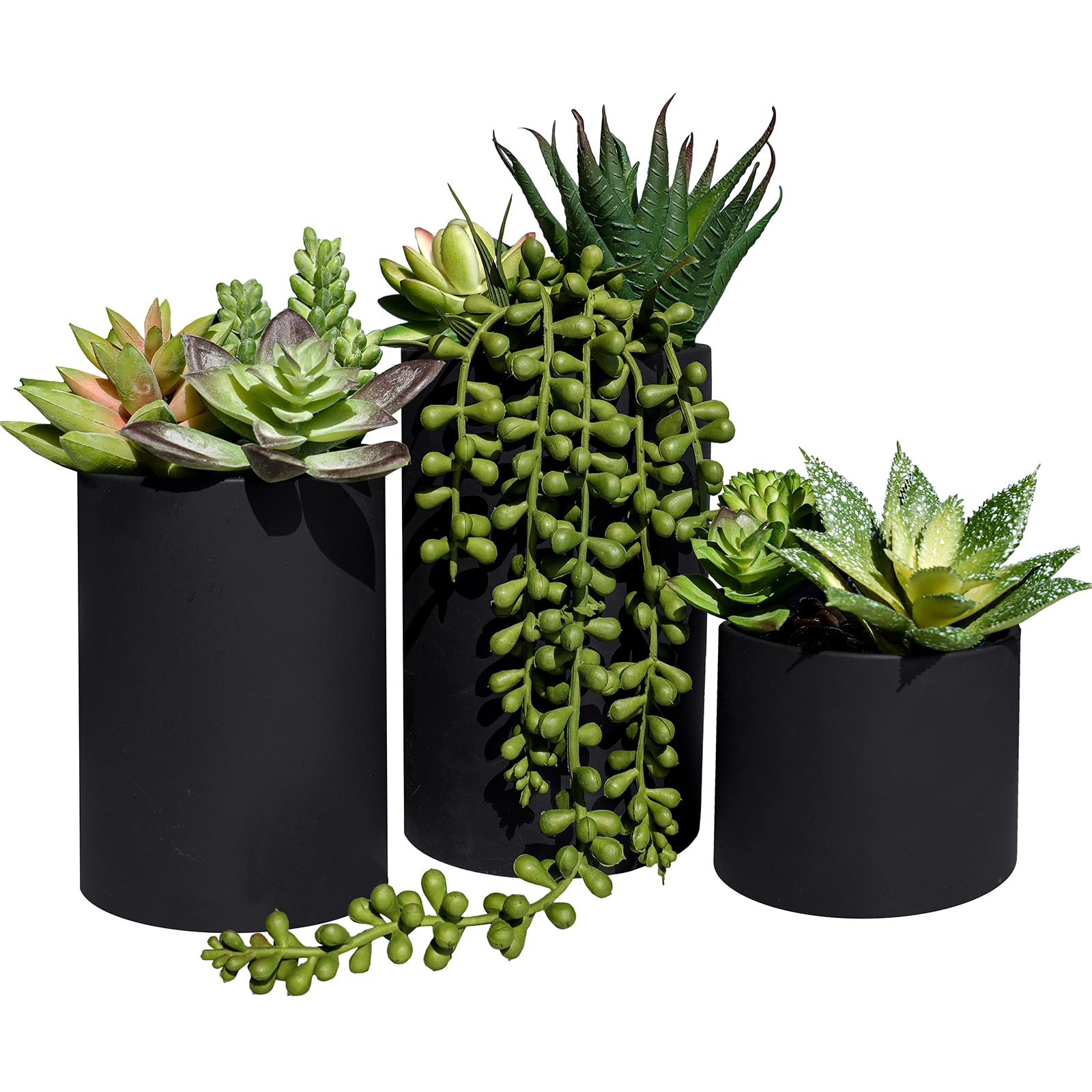 Set of 3 Assorted Artificial Potted Succulent Plants in Black Concrete Pots