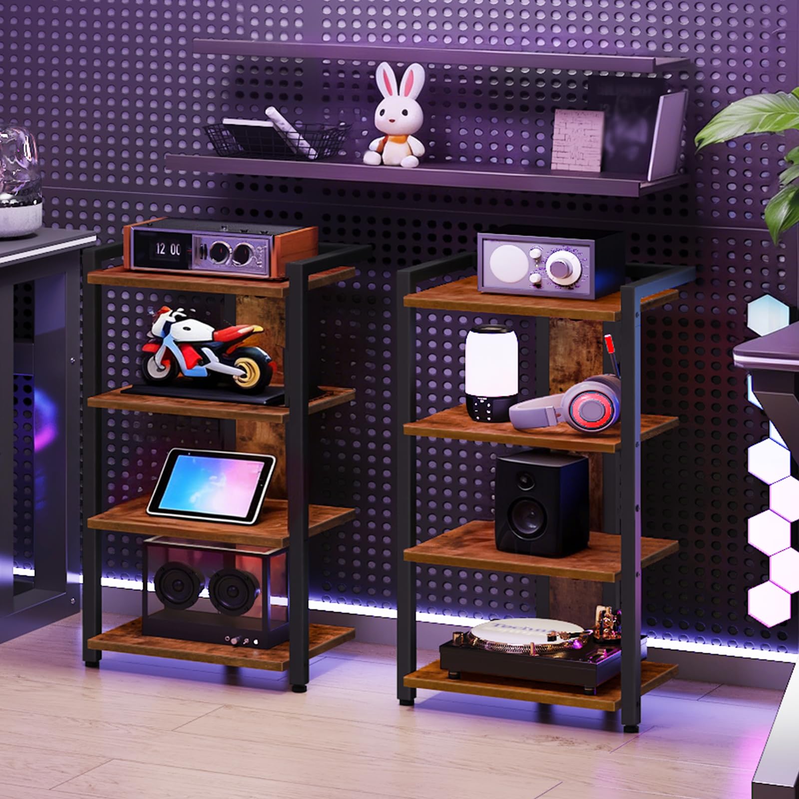 HOOBRO 4 Layer Audio Media Stand, Hi-Fi Shelf with Cable