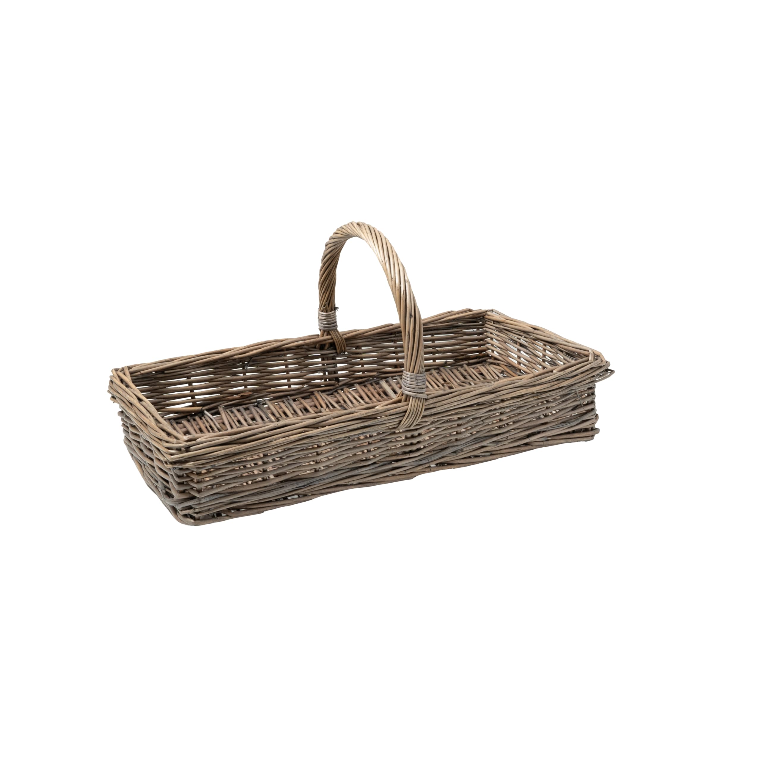 Arthur Cameron Light Grey Rectangular Wicker Trug Basket with Handle (Small)