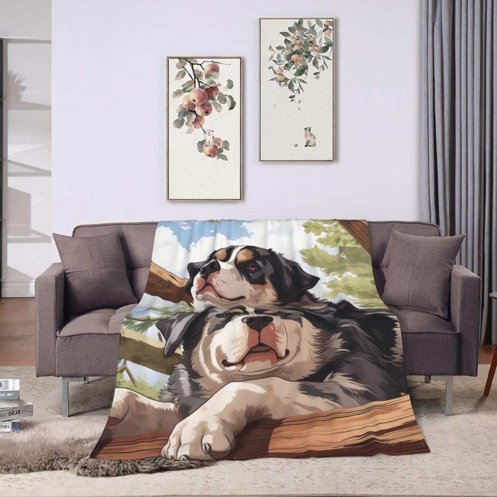 Amazon｜ブランケット 毛布 フランネル ひざ掛け 犬 絵 芸術 いぬ