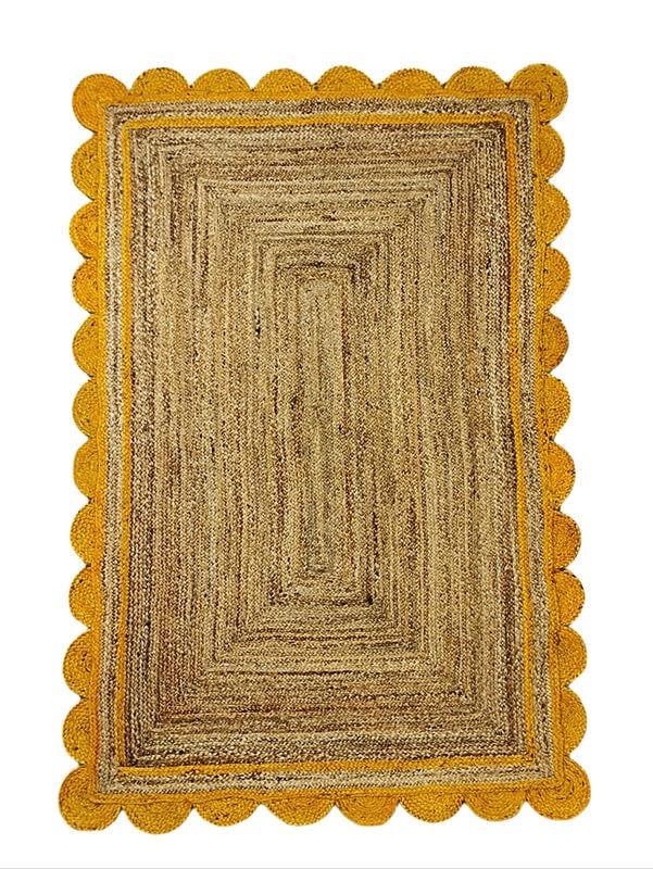 Tapis de sol en jute naturelle fait à la main Jaune et jute naturelle 4 x 2,1 m