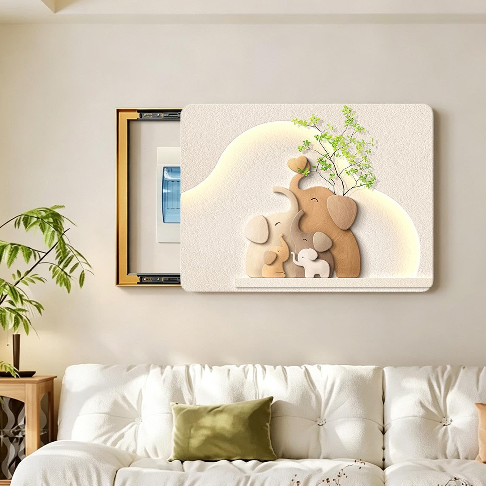 Tapa Cuadro Electrico Decorativa, Cuadro Mural Elefante Salón Entrada