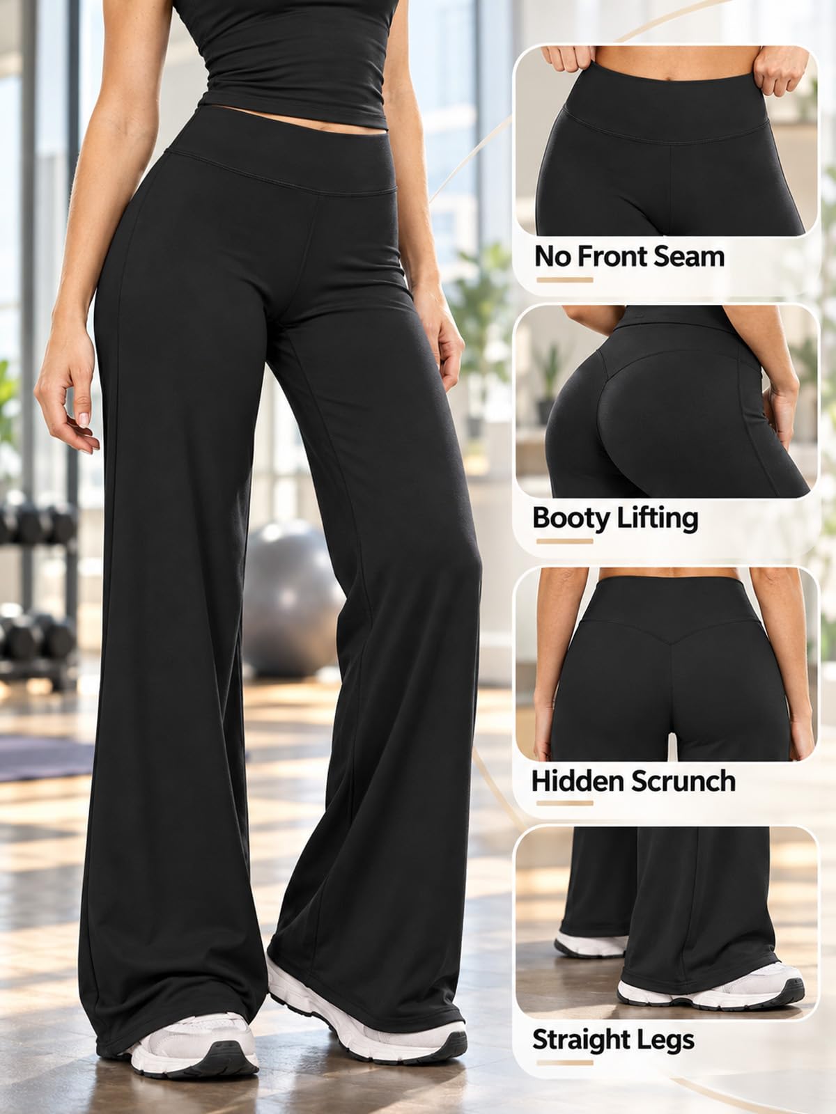 Set da allenamento da donna, due pezzi, spalline sottili, top corto e pantaloni a gamba dritta abbinati