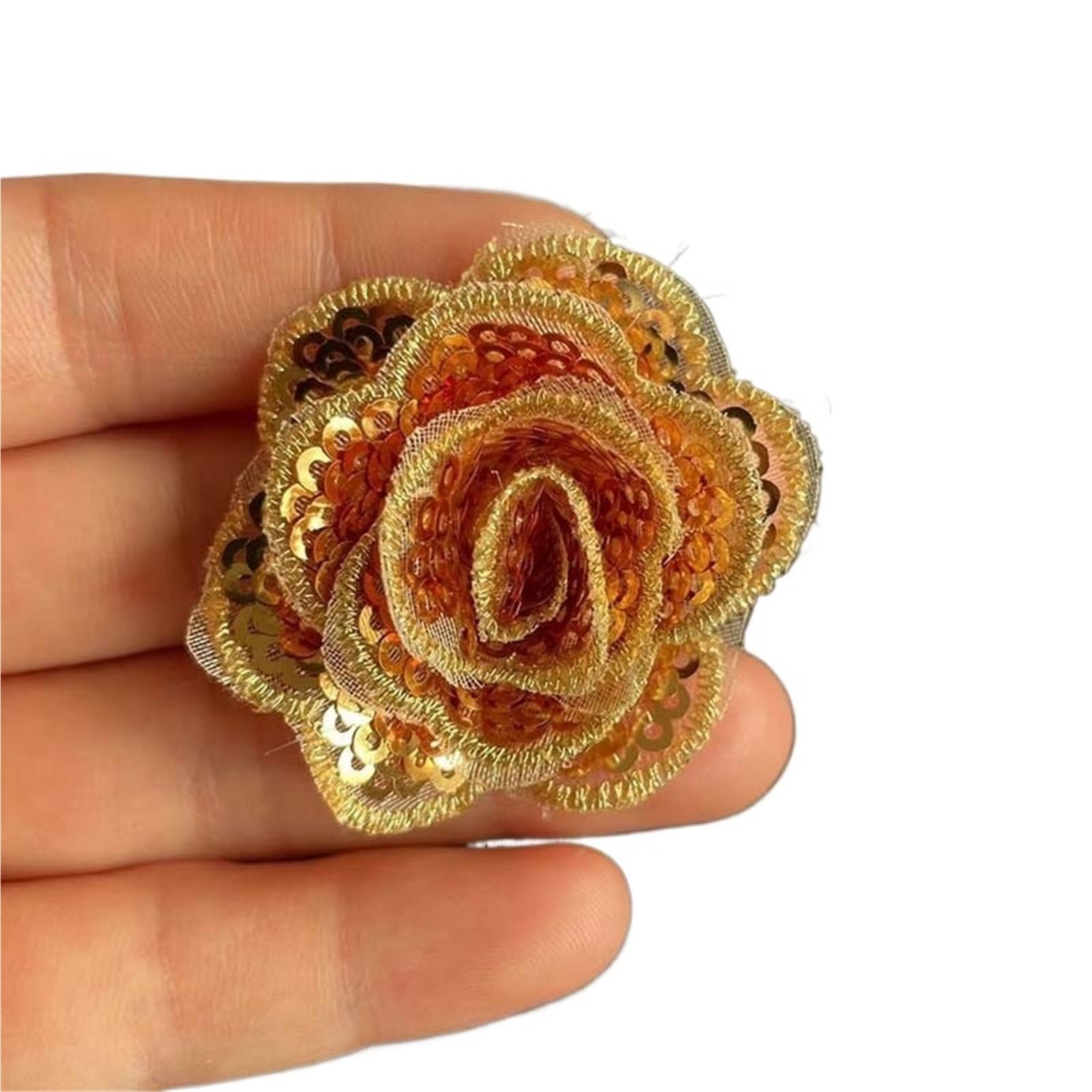 Wtaxbh Gold Iron On Patches 8Pcs/4Cm 3D Sequin Flowers Lace Appliques Sew On Patches,Small Rose Fabric Embroidery Sewing Supplies For Dress,Clothing,Shoe(Gold)