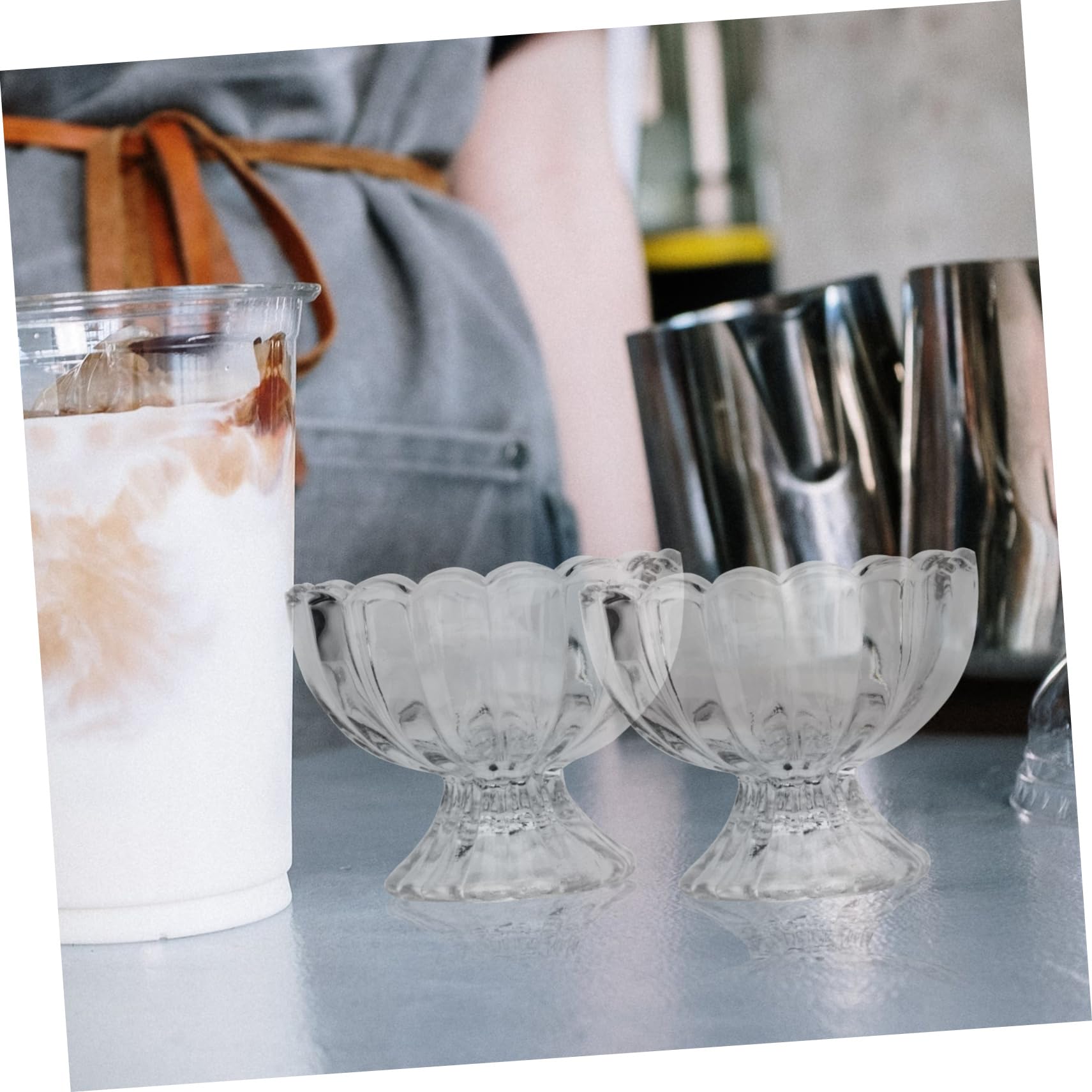 Amosfun Coppe da Gelato e Budino in Vetro a Forma di Loto, 150ml, Set da 5 Pezzi, Facili da Pulire, per Dessert e Presentazione