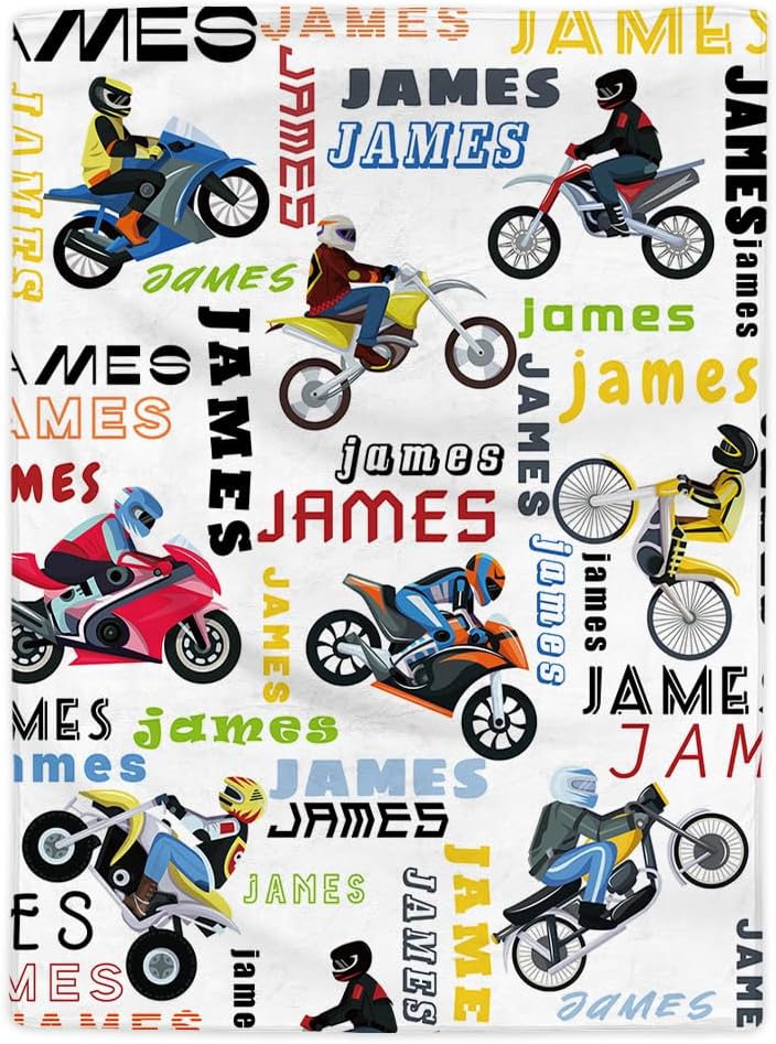 Personalized Baby Blanket for Boys Girls, Custom Baby Blanket with Name, Soft Cozy Customized Baby Blankets for Kids, Motorcycle Blanket Gifts for Baby Shower Toddler New Mom Birthday Christ