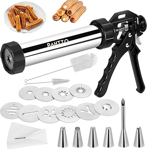 Máquina para hacer churro, kit de pistola de churros de acero inoxidable, churro hueco, duradera, bolsa de tubería, relleno de churro, 6 boquillas