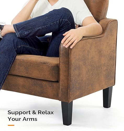 Miniatura 105 de VINGLI Silla decorativa moderna de mediados de siglo, sillas decorativas de tela beige para sala de estar, sillón tapizado, sofá con brazos