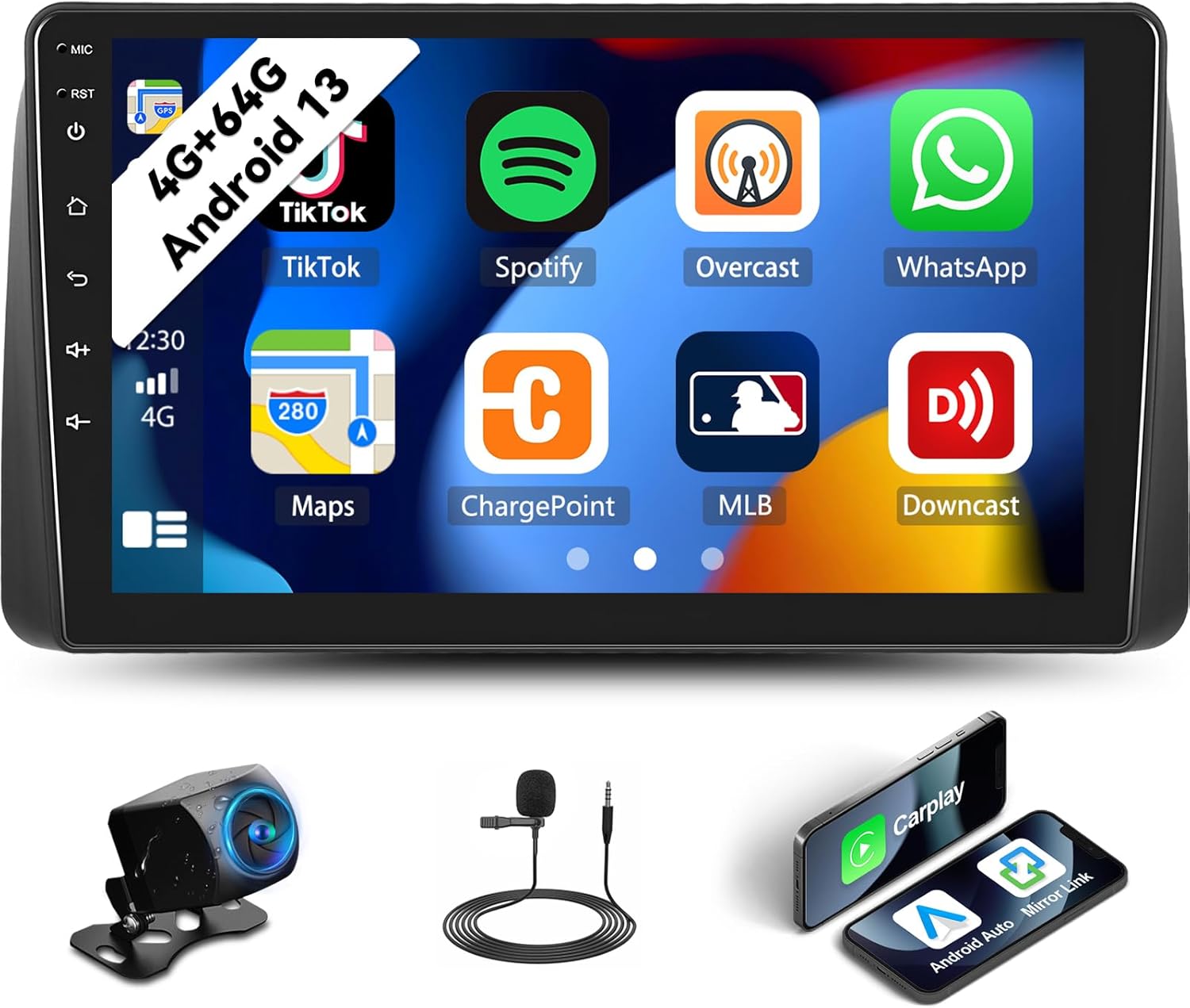 4G+64G Android 13 Car Stereo for Dodge Grand Caravan 2011-2020 Chrysler Town & Country 2011-2016 Grand Voyager 2011-2015 CarPlay Android Auto GPS 9" Touchscreen Bluetooth DSP WiFi SWC+ Camera Mic