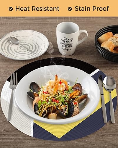 Miniatura 6 de Juego de 6 manteles individuales redondos para mesa de comedor, diseño geométrico abstracto, manteles individuales circulares lavables de tejido