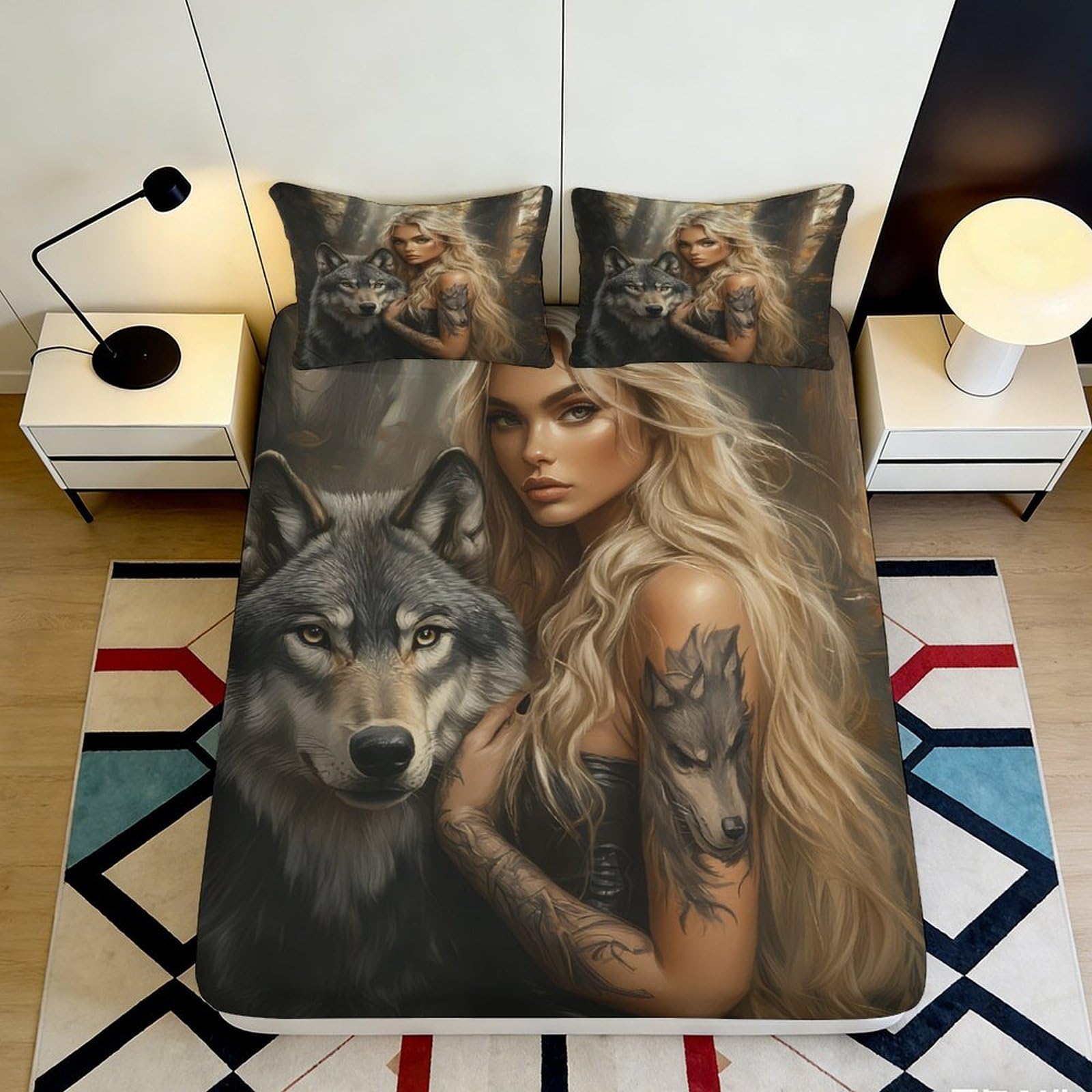 Pnayamiorkfel Style-5 3D Printed Wolf Forest Fitted Sheet Microfiber Soft Decor Mattress Cover Bedroom Youth Adult Protection 90X200x25cm