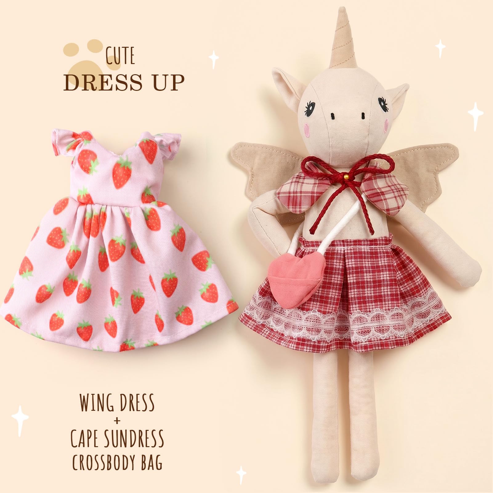 vamei Peluche Unicorno da Vestire Bambina, 36cm Peluche Unicorno Giocattolo Set con Armadio Valigia Portatile, Grucce in Legno, Vestiti per Bambole, Compleanno Natale Regalo per Bambina 3 4 5 6 Anni