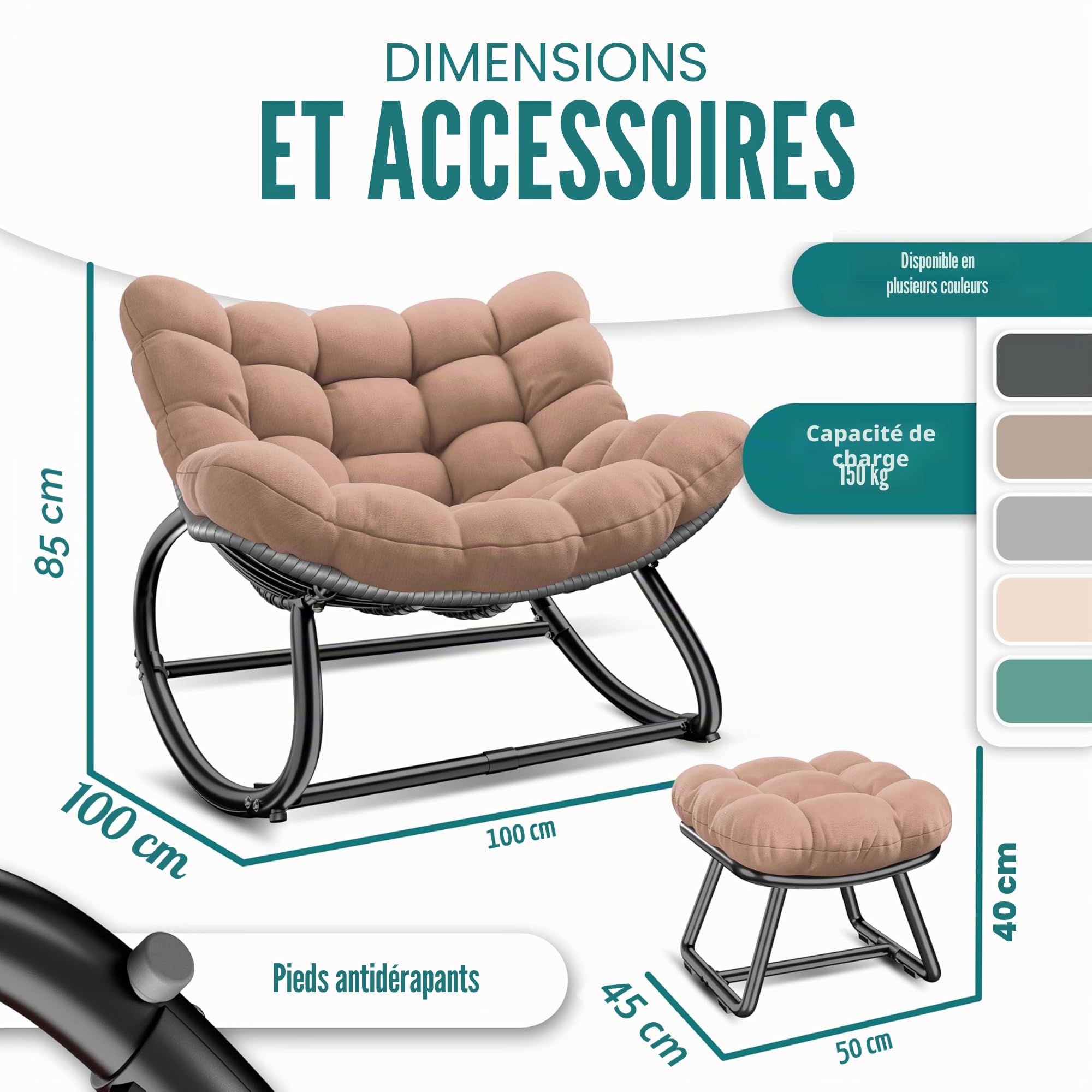 KESSER Fauteuil à Bascule pour l'intérieur et l'extérieur - Charge maximale : 120 kg - Fauteuil de Relaxation avec Pieds antidérapants - Résistant aux intempéries (Taupe, XXL Chillexer Pro)