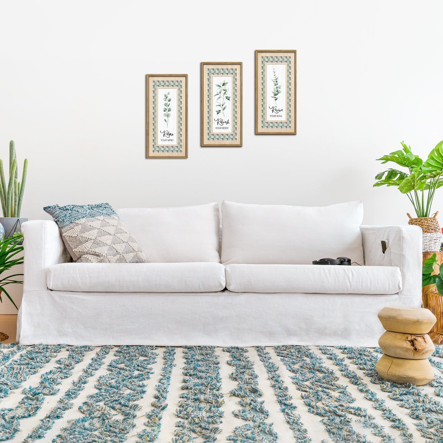 IARTTOP Sage Green Bathroom Wall Art Set of 3 Eucalyptus Leaf Wall Decor Relax Refresh Revive Bathroom Hanging Decor Light Green Botanical Plant Art Painting Framed for Farmhouse Living Room Office 8x16Inch