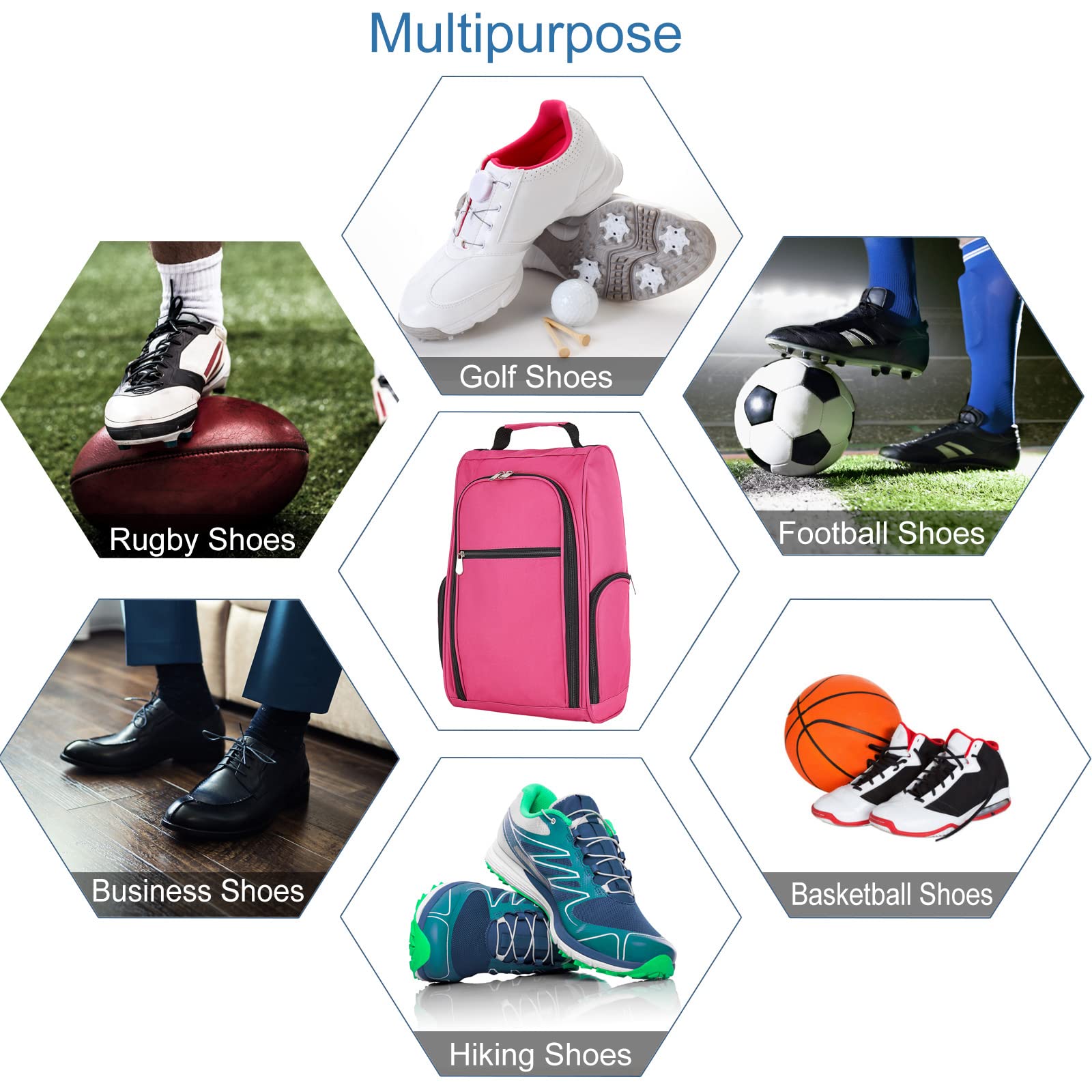 Bolsa de fútbol mejorada, bolsa de golf de primera calidad con 2 bolsillos con cremallera, bolsa de rugby para caminar, viajes, almacenamiento, hombres, mujeres, niños, regalo, Pink, Bolsa de zapatos