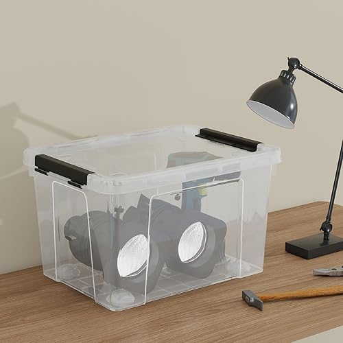 Miniatura 6 de Contenedor de almacenamiento de 22 cuartos de galón con ruedas, contenedores de almacenamiento de plástico apilables con tapas, paquete de 6