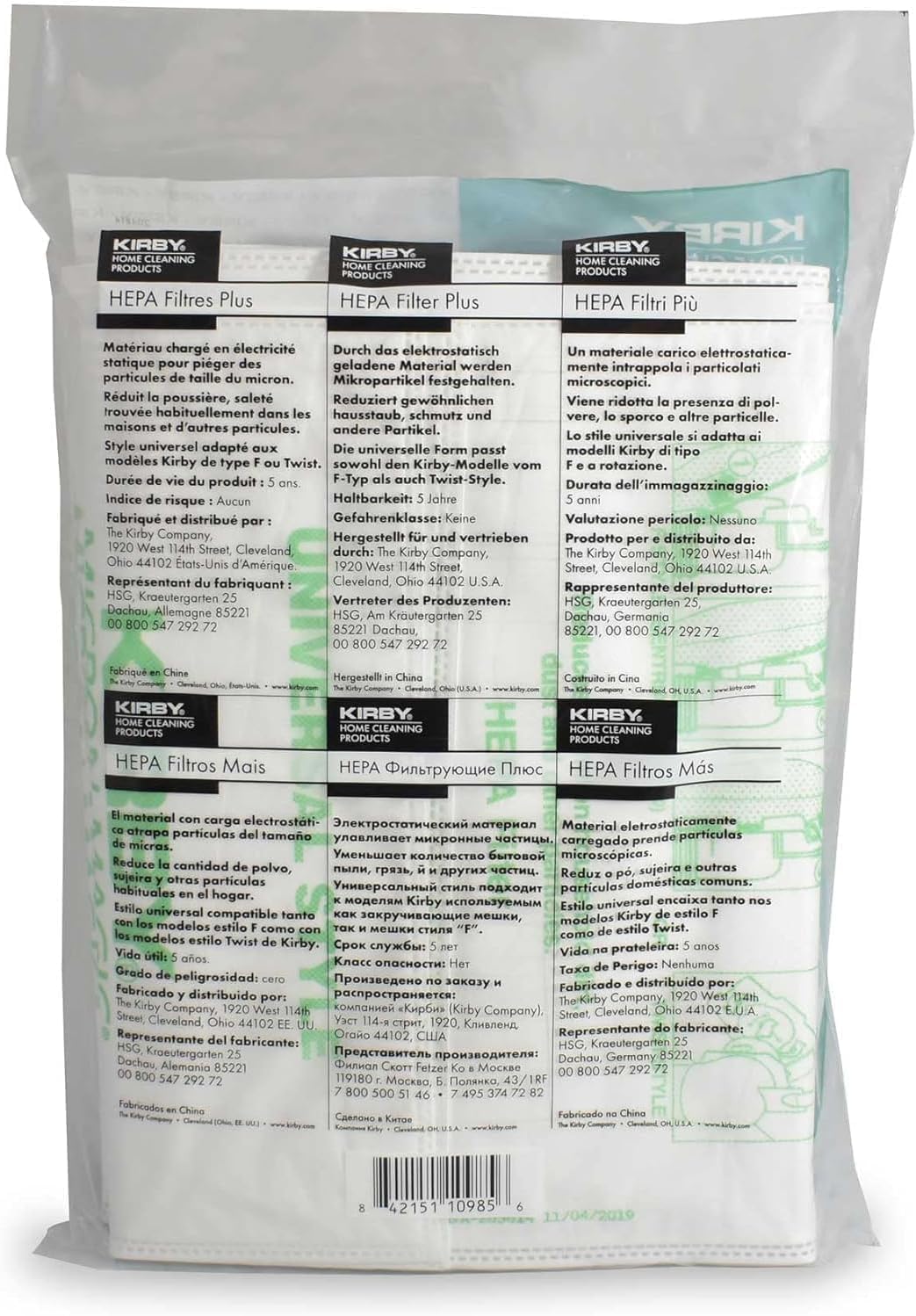 Kirby MicroAllergen Plus HEPA Filter Bags 6-Pack | Part #204814 | Compatible with F-Style & Twist-Style Vacuums