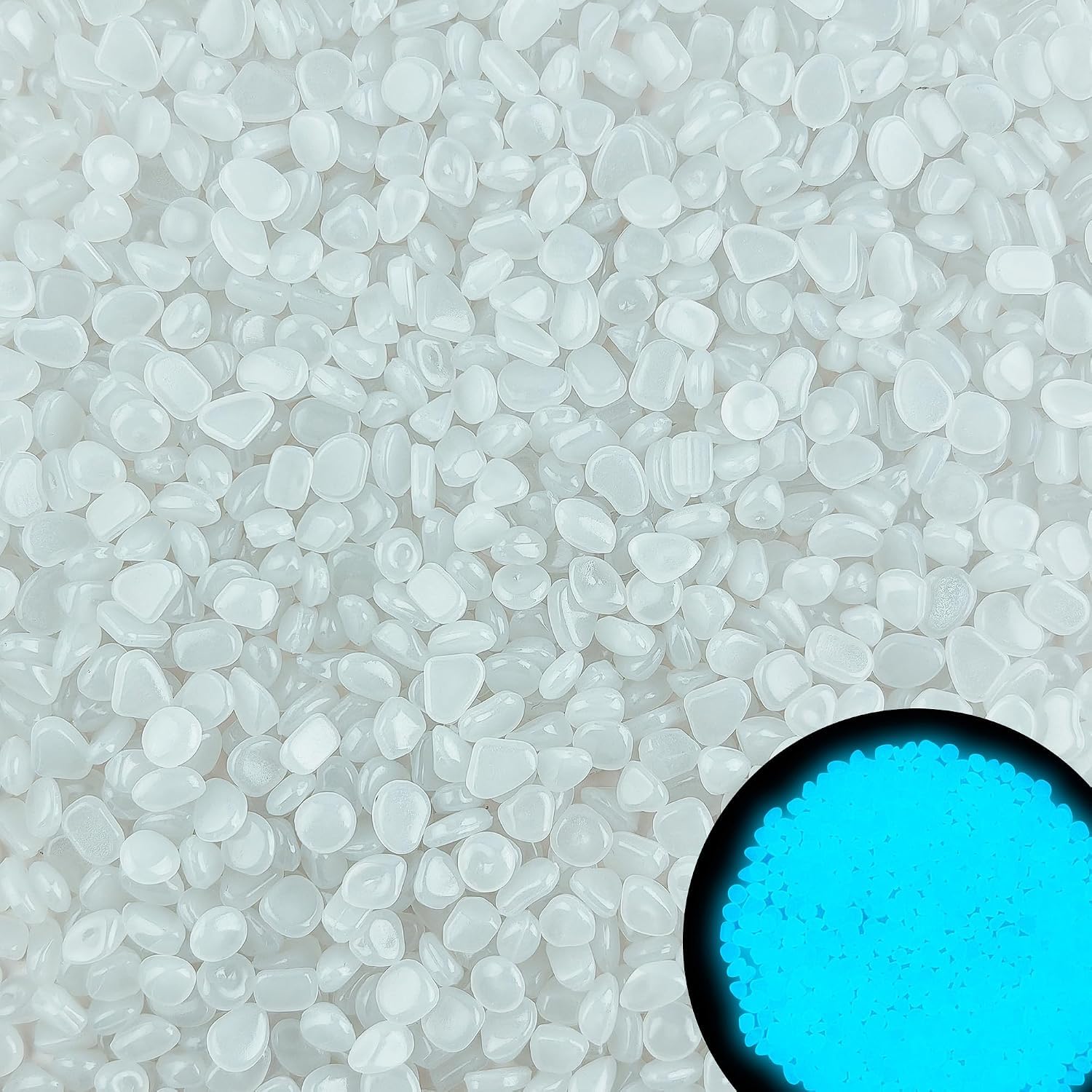 Glow in The Dark Pebbles for Garden Pathway Aquarium Fish Tank Vase Decoration | Luminous Stones for Walkway Lawn Outdoor Landscaping Home Decor (Blue,White and Multicolor Pack of 100) (WHITE COLOR)-image-33