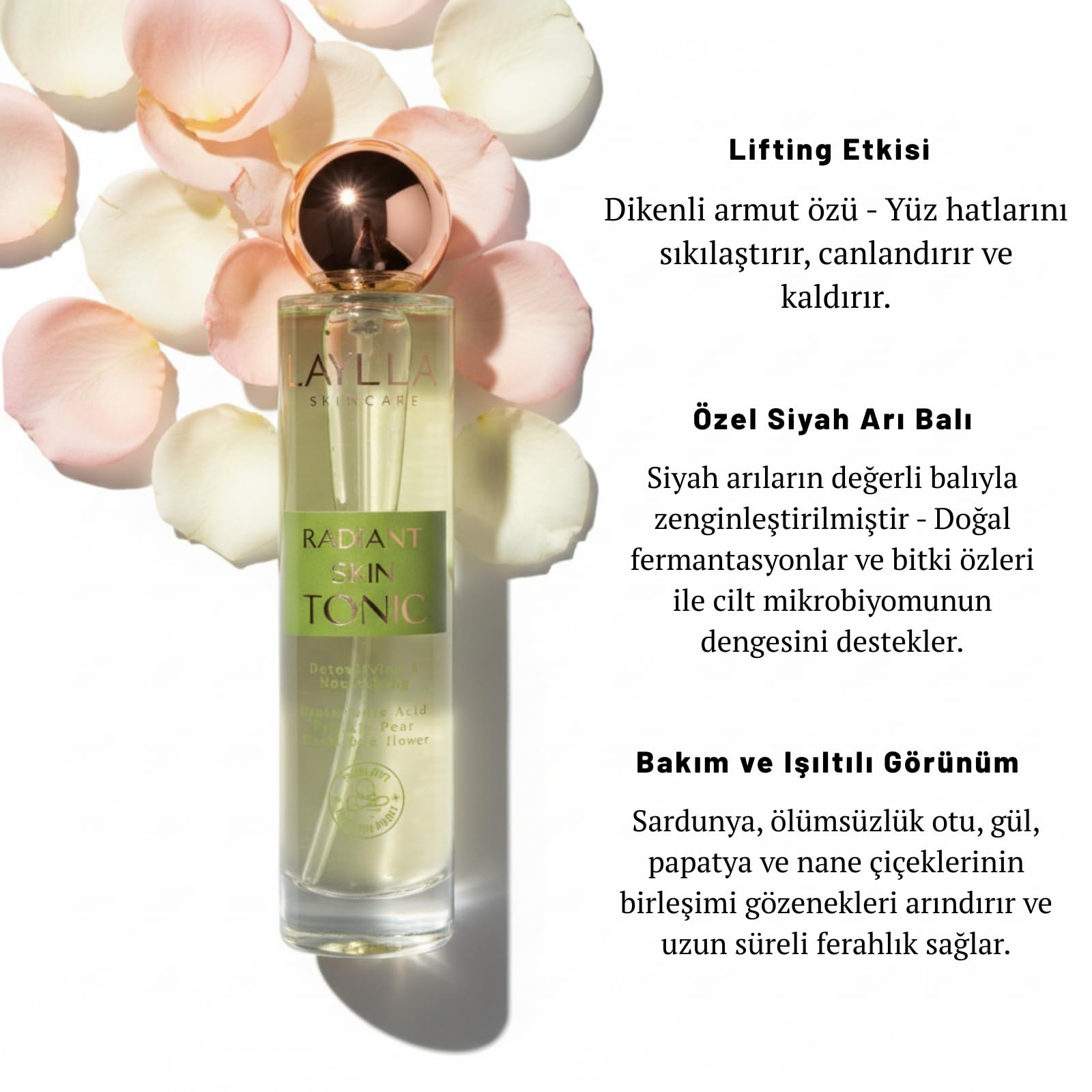 L'AYLLA Aydınlatıcı ve Besleyici Yüz Toniği – Beta-Glukan, AquaCacteen, Black BeeOme ve Bitkisel Ekstraktlar İçeren Nemlendirici Tonik | Cilt Mikrobiyomunu Destekleyen Aydınlatıcı Yüz Bakımı