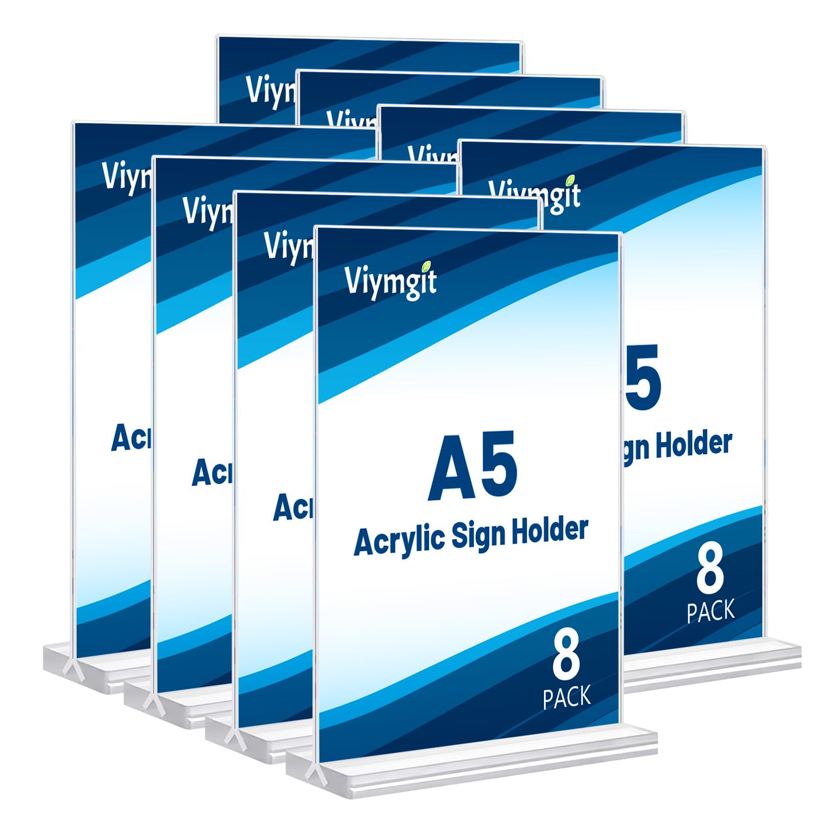 Viymgit A5 Acrylic Sign Holder, 8 Pack Clear Double-Side Table Perspex Display Stand