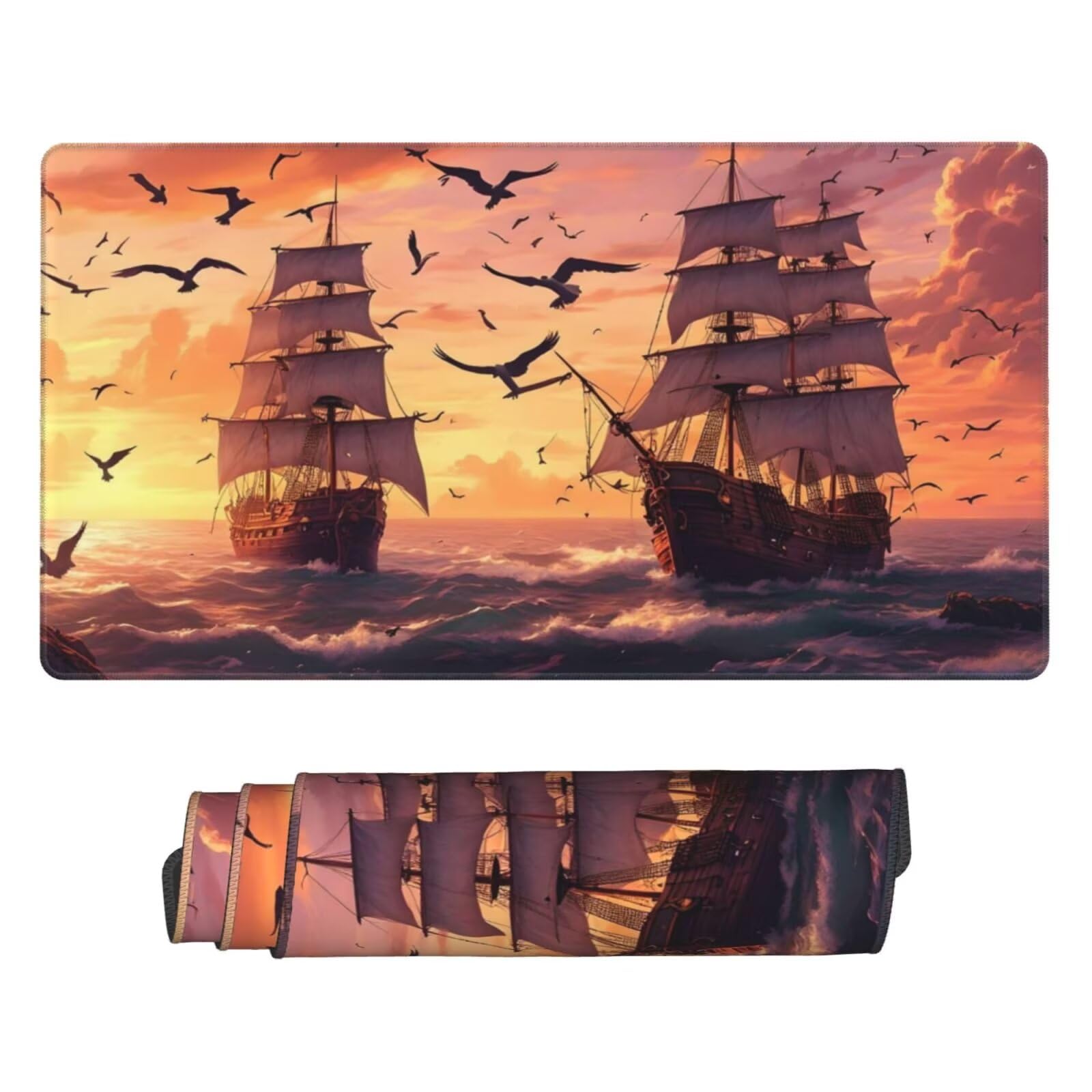 Podkładka pod mysz z zachodem słońca, duża podkładka pod mysz 1600 x 800 mm, podkładka pod mysz do gier, podkładka na biurko ze zszytymi krawędziami, podkładka pod mysz z klawiaturą, do pracy, biura,
