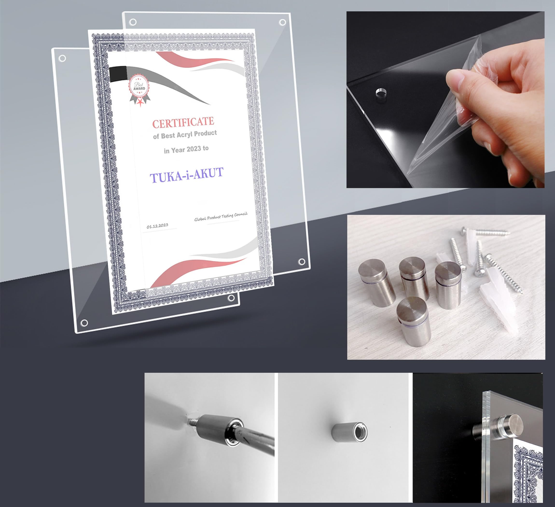 TUKA-i-AKUT 2X Acrilico Cornice Display da Parete per A2 Formato, Trasparente Targa da Ufficio Doppio Pannello, Cornice a Parete per Documenti Foto Certificati Volantini Poster, TKD9402-A2-2X