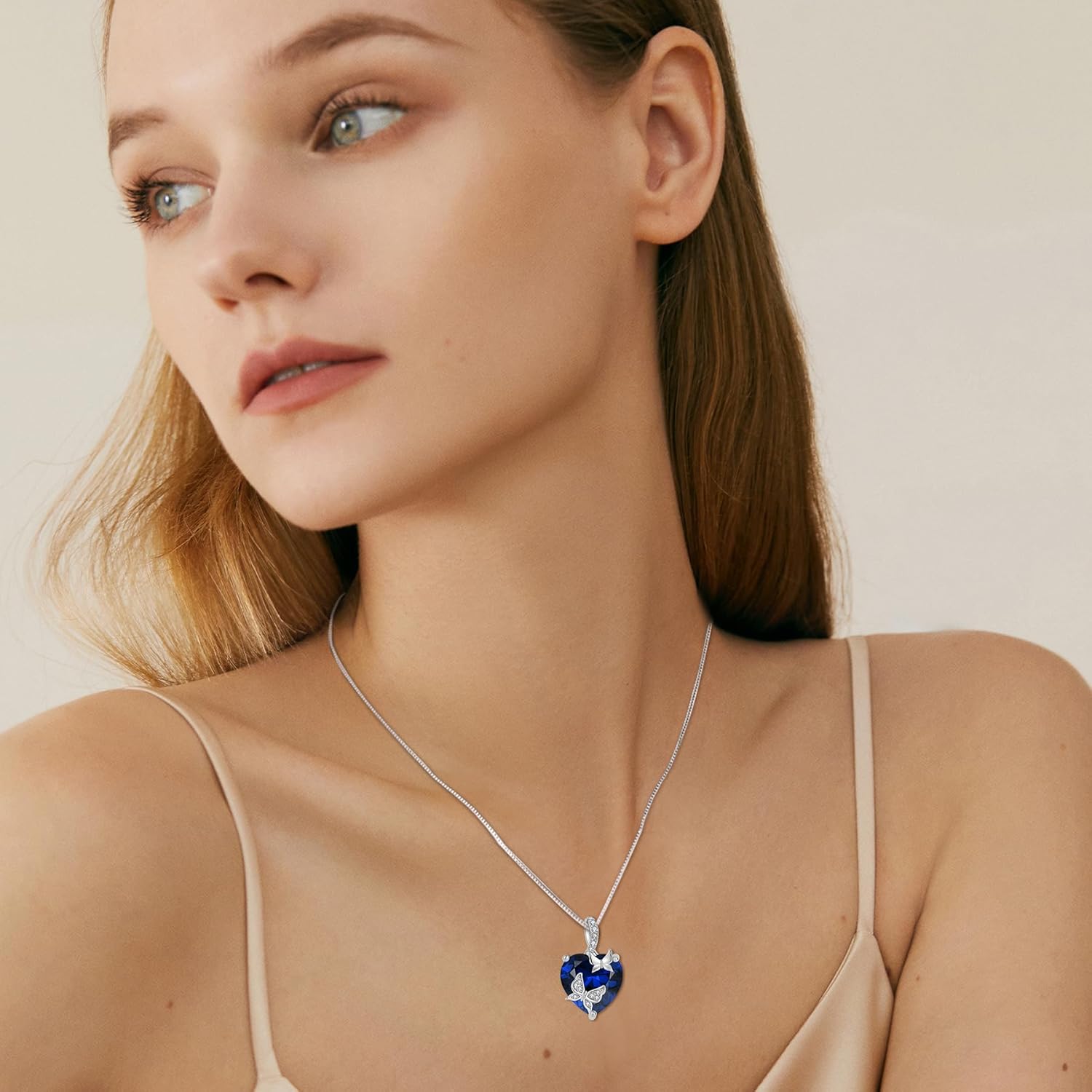 FJ Butterfly Necklace 925 Sterling Silver Love Heart Pendant Birthstone Jewelry for Women - Image 2