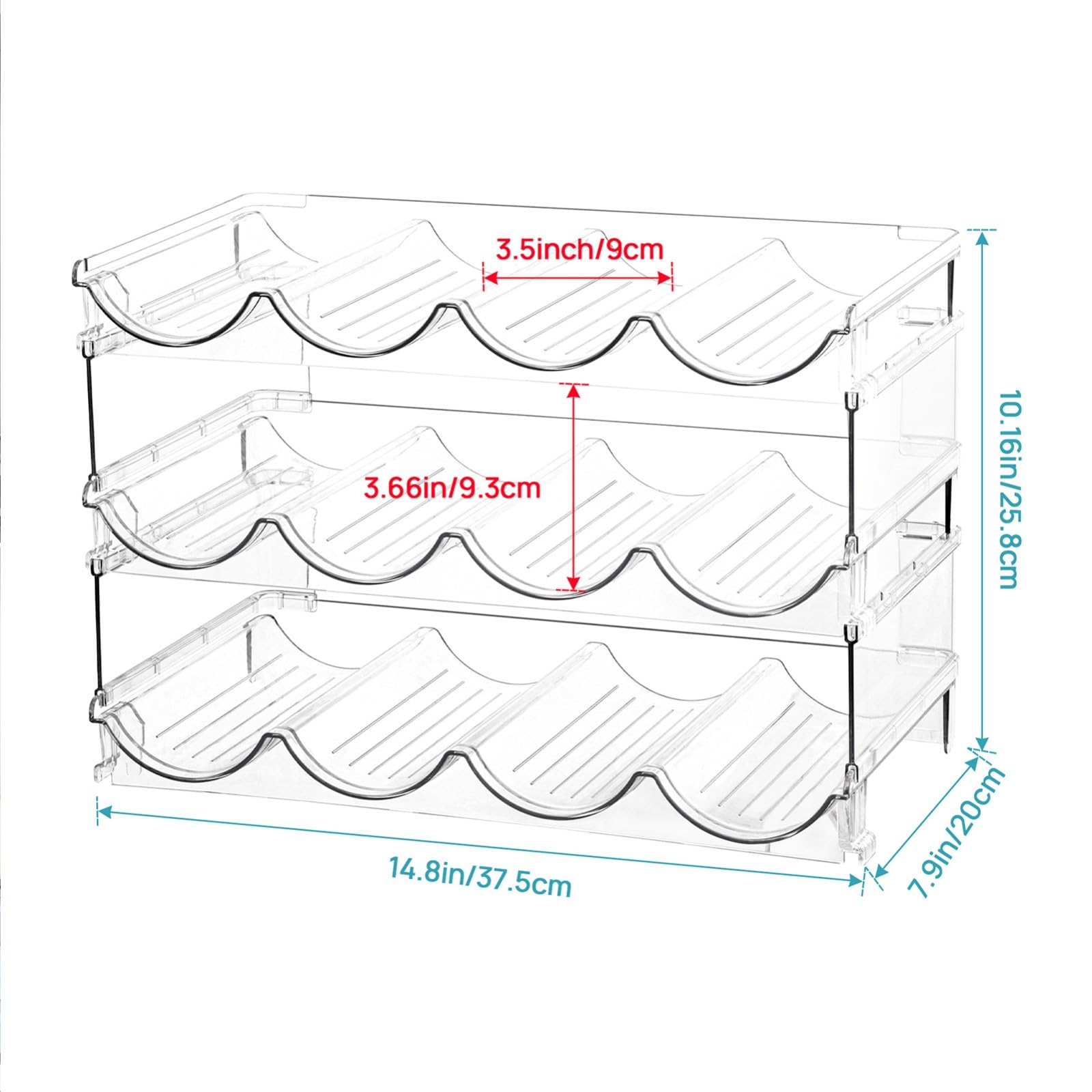 Portabottiglie In Plastica Impilabile Frigorifero, Armadio, Portabottiglie Di Vino, Organizer Per Bottiglie D'acqua, Scaffale Per Bottiglie Di Acqua E Altre Bevande Impilabile 3 layer
