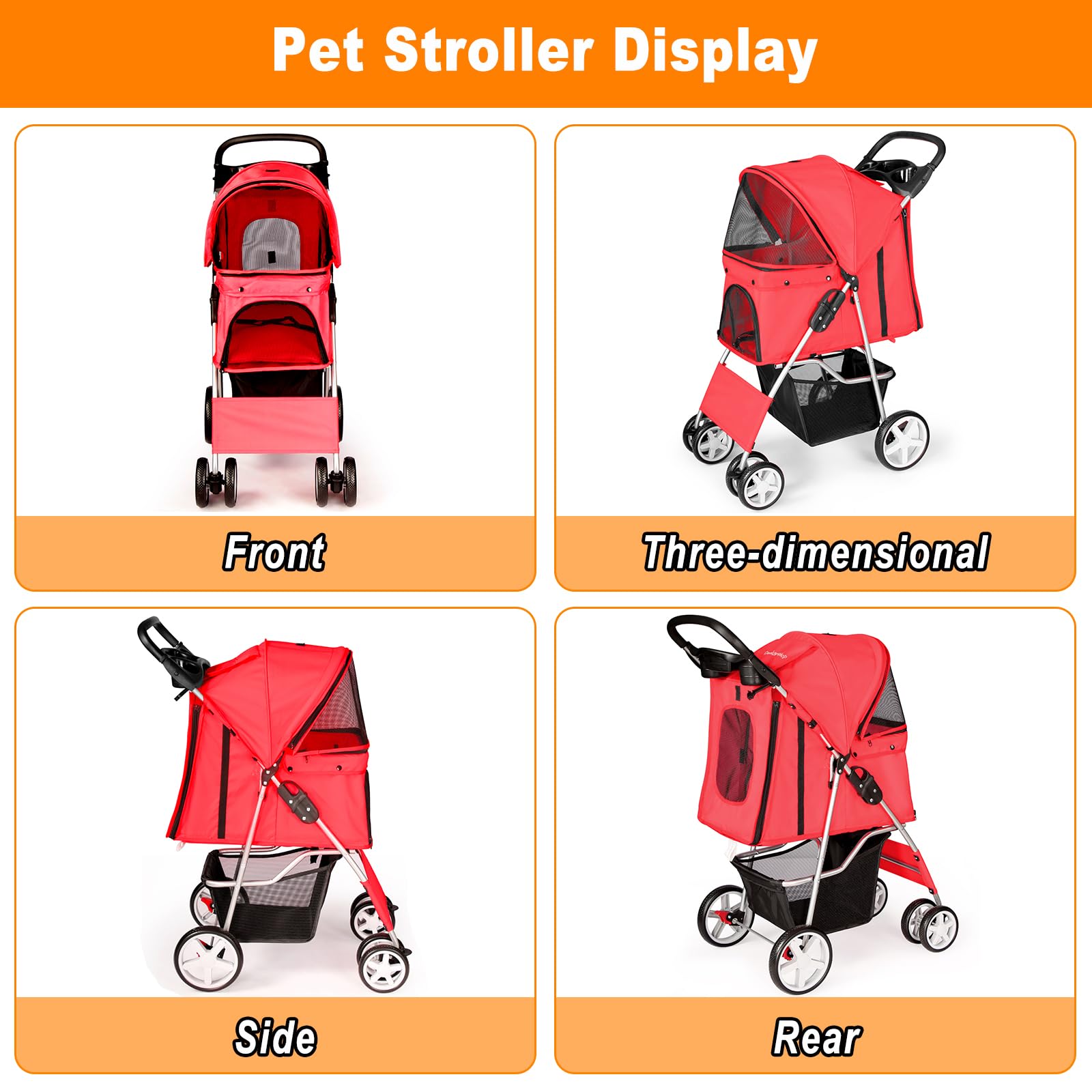 Display4top Haustier-Buggy für Hunde und Katzen, Jogger, Buggy mit 4 Rädern