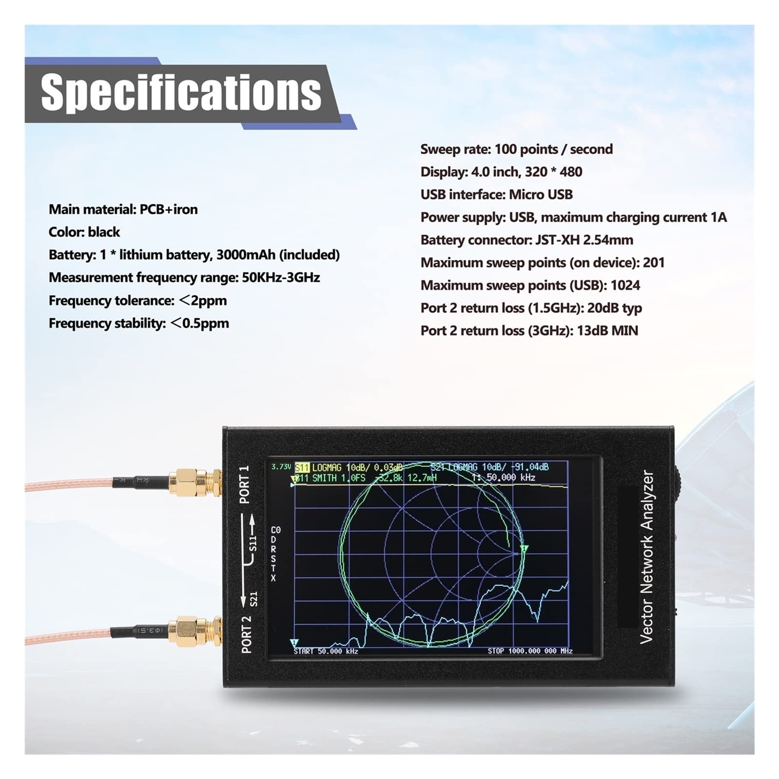 Spektrumanalysator, 4,0/4,3 -Zoll -Bildschirm 3G Vector Network Analyzer SAA-2N VNA V2 Antennenanalysator Shortwave HF VHF UHF Tester(4.3 Inch 5000mAh)