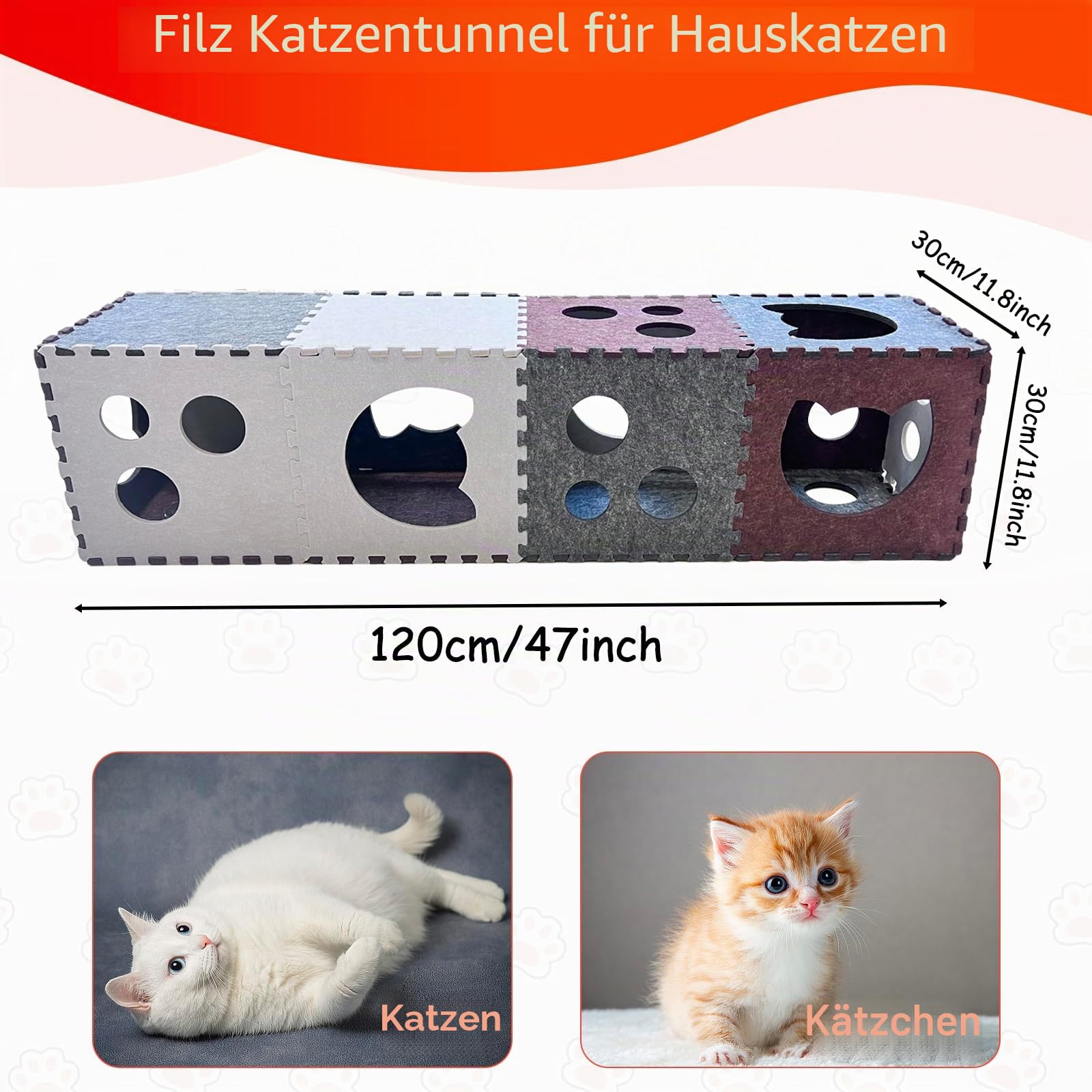 18 Stück Katzentunnel, DIY transformierbare Peekaboo Katzenhöhle, kratzfester Filz-Katzentunnel, Filz-Katzen-Versteckhöhle mit interaktiven Blicklöchern